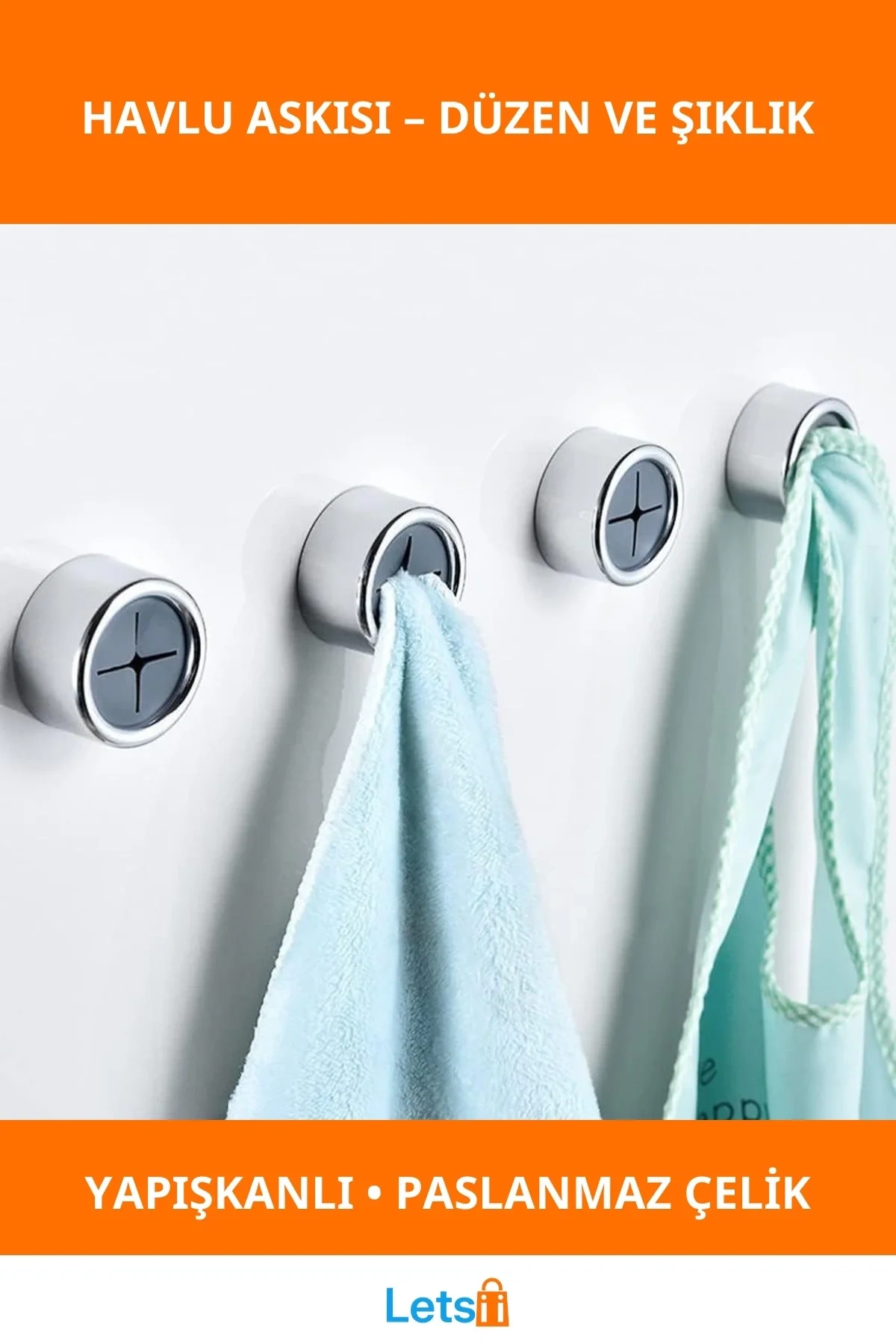 Kendinden Yapışkanlı Pratik Tak Çıkar Havlu Askısı Paslanmaz Krom
