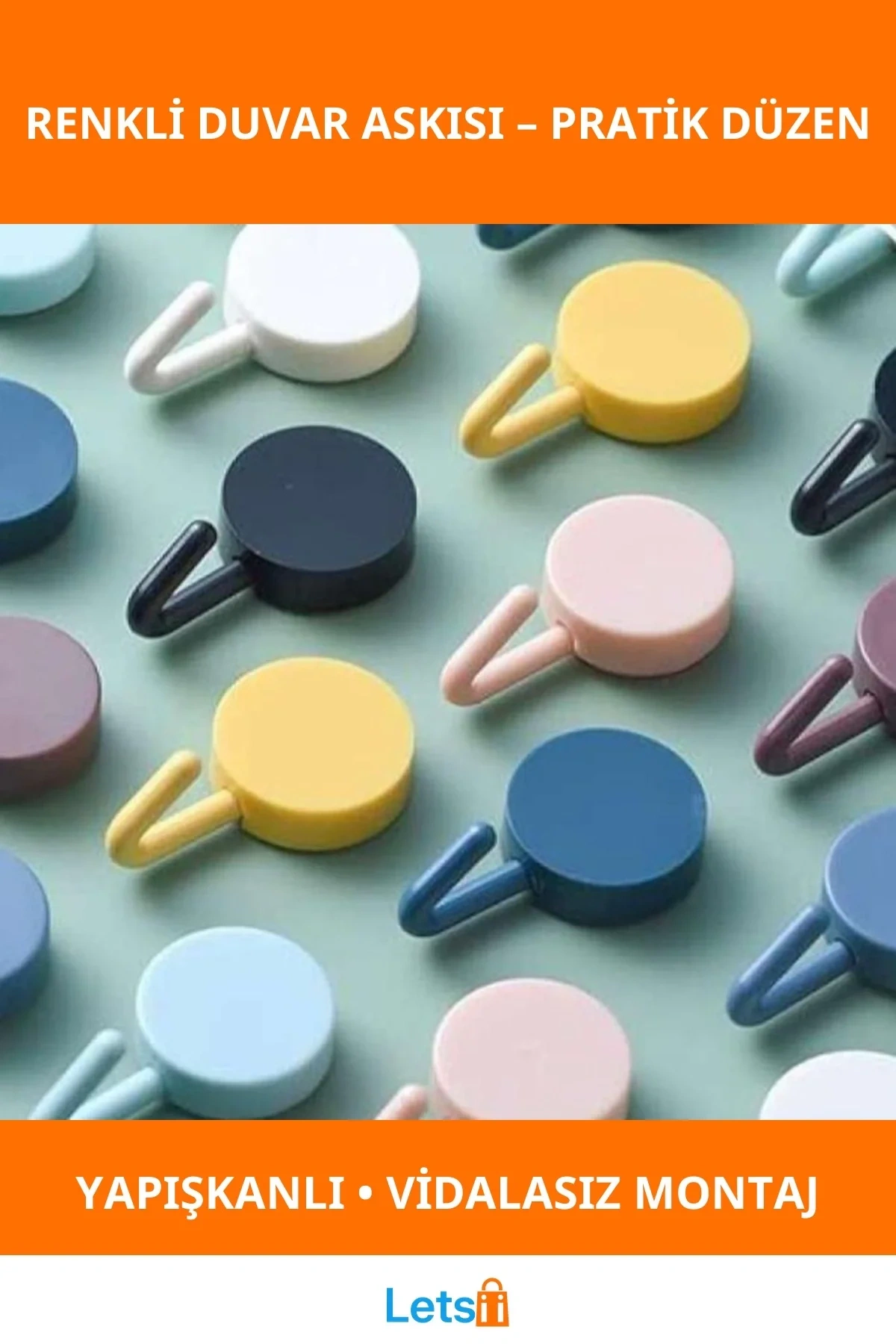 Kendinden Yapışkanlı Renkli Duvar Askısı Anahtar ve Havlu Askılığı