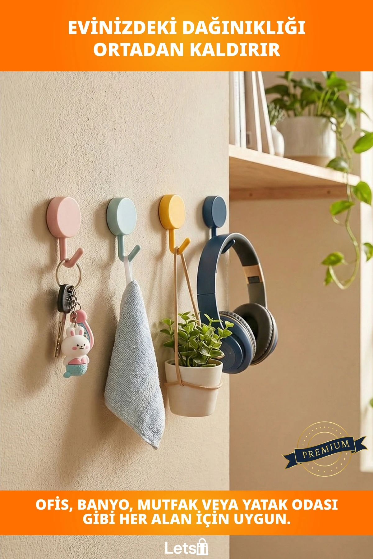 Kendinden Yapışkanlı Renkli Duvar Askısı Anahtar ve Havlu Askılığı