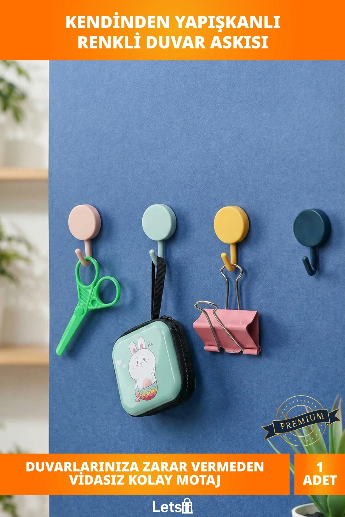 Kendinden Yapışkanlı Renkli Duvar Askısı Anahtar ve Havlu Askılığı