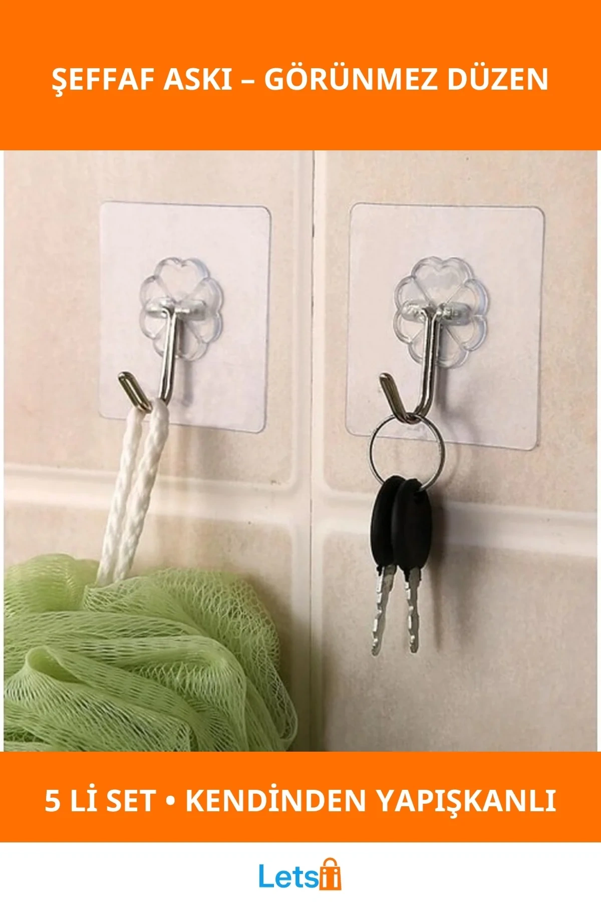 Kendinden Yapışkanlı Şeffaf Çok Amaçlı Kanca 5li Paket