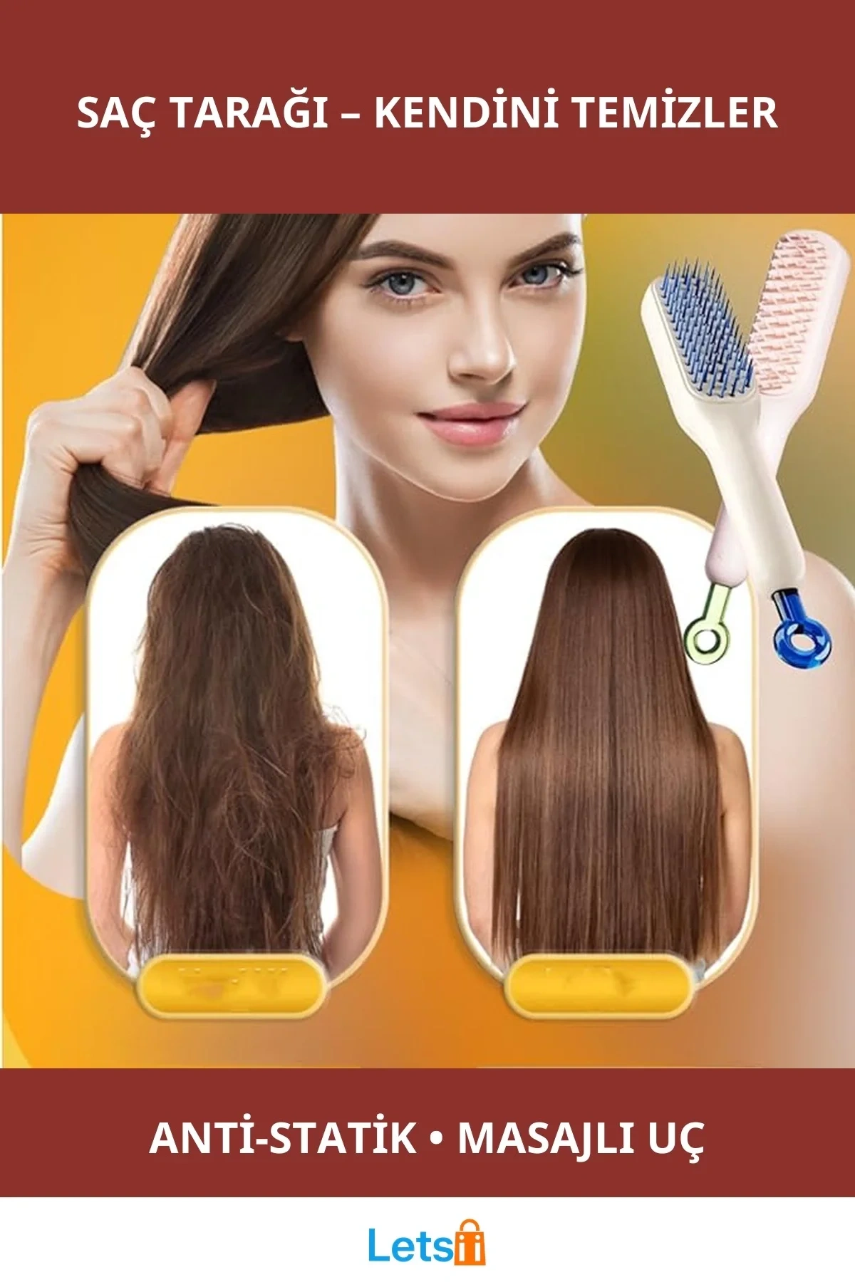 Kendini Temizleyen Anti Statik Masaj Saç Tarağı
