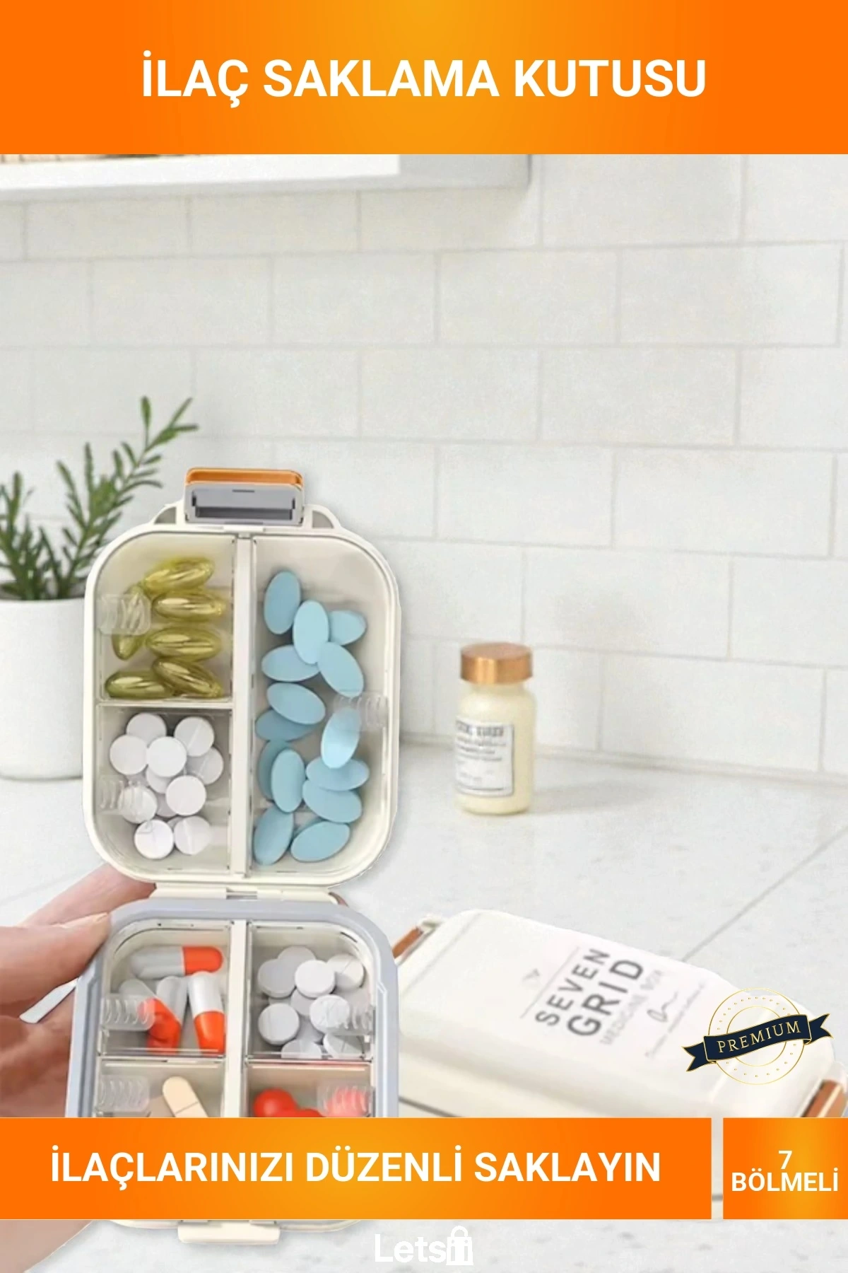 Kilitli Kapaklı 7 Bölmeli Kompakt Seyahat Boy Vitamin İlaç Düzenleyici Kutusu