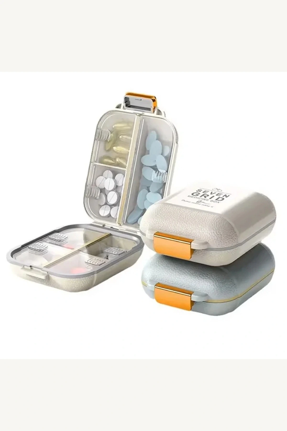 Kilitli Kapaklı 7 Bölmeli Kompakt Seyahat Boy Vitamin İlaç Düzenleyici Kutusu