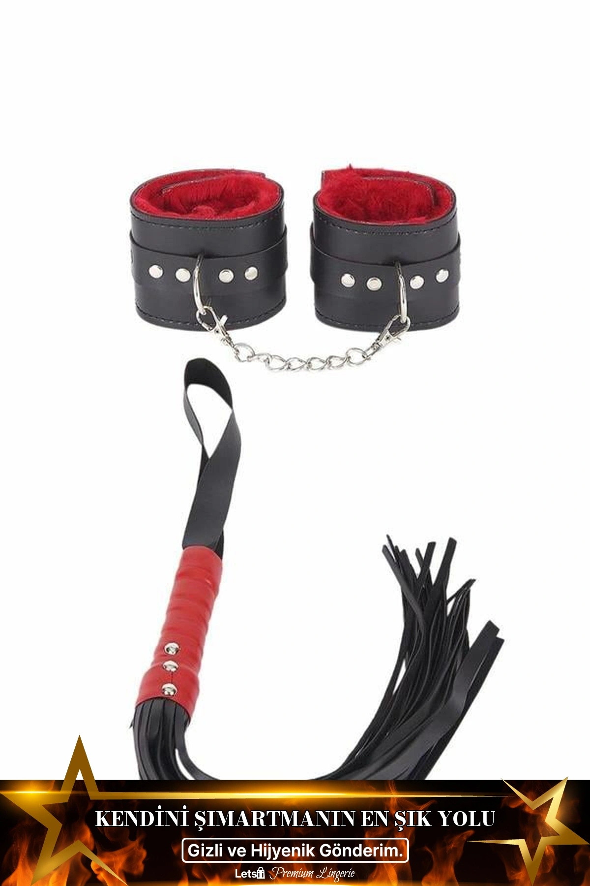 Kırbaç Ve Kelepçe İkili Fantezi Set Siyah Renk