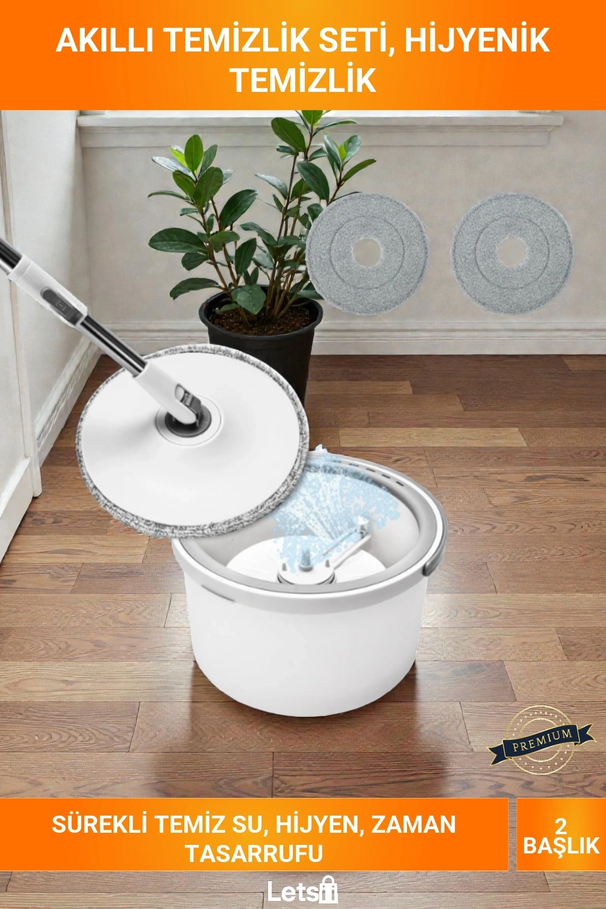 Kirli ve Temiz Suyu Ayıran Ayrıştırma Sistemli Pratik Mop Seti 2 Yedek Mikrofiber Başlıklı Kovalı Temizlik Paspası