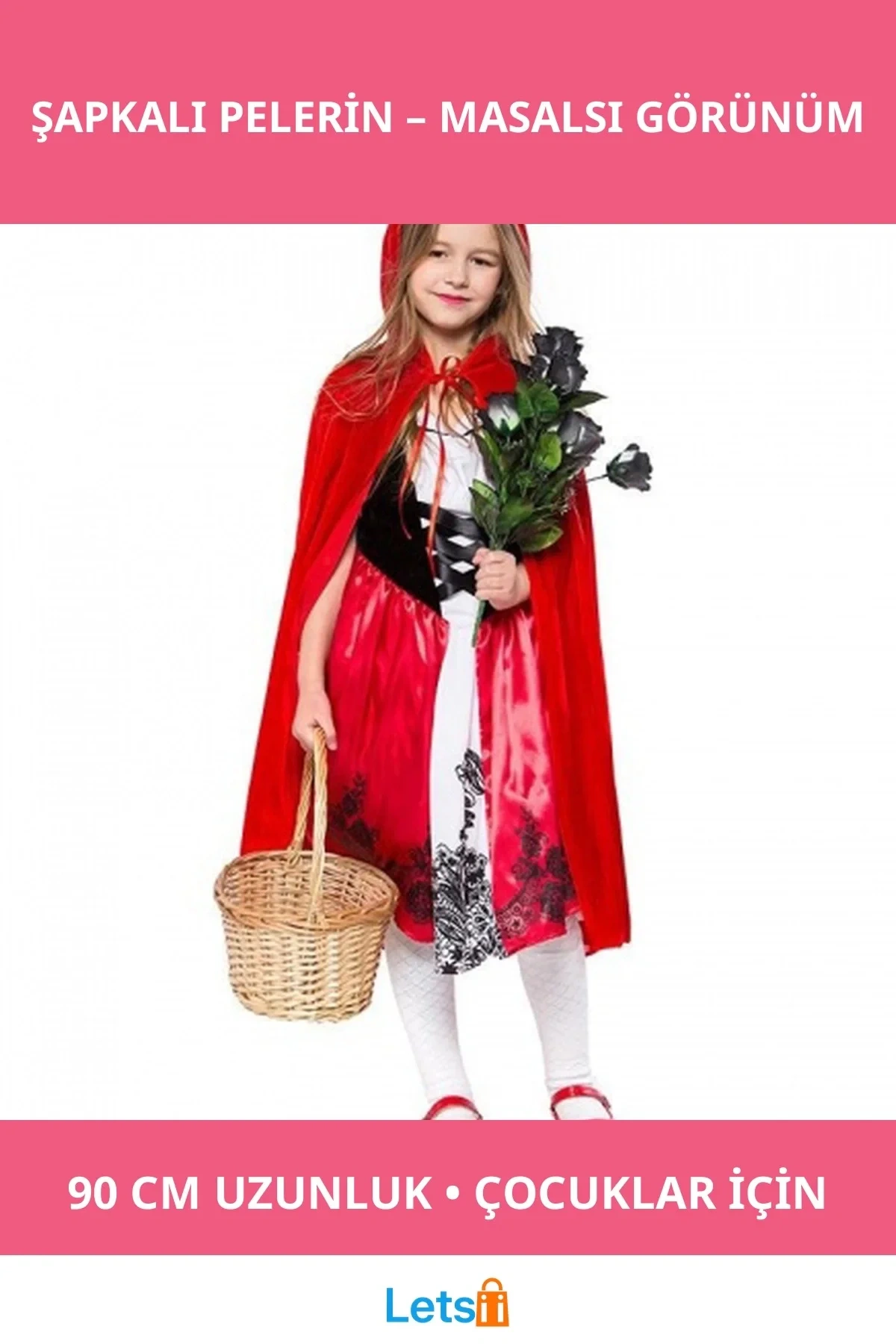 Kırmızı Başlıklı Kız Şapkalı Pelerin 90 cm Çocuk Kostüm