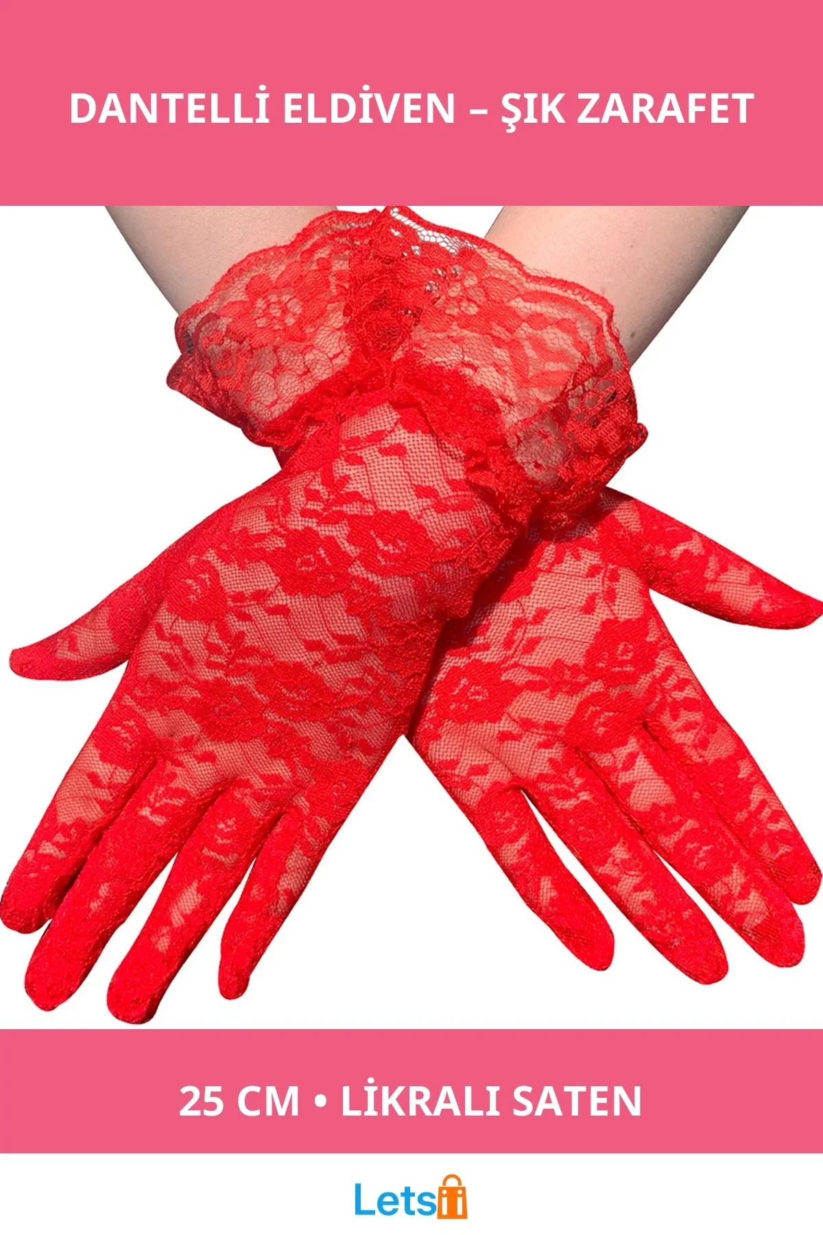 Kırmızı Dantel İşlemeli Yetişkin Eldiven Rahat ve Şık