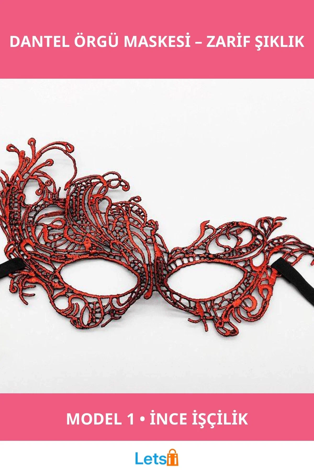 Kırmızı Dantel Örgü Parti Maskesi Şık Tasarım