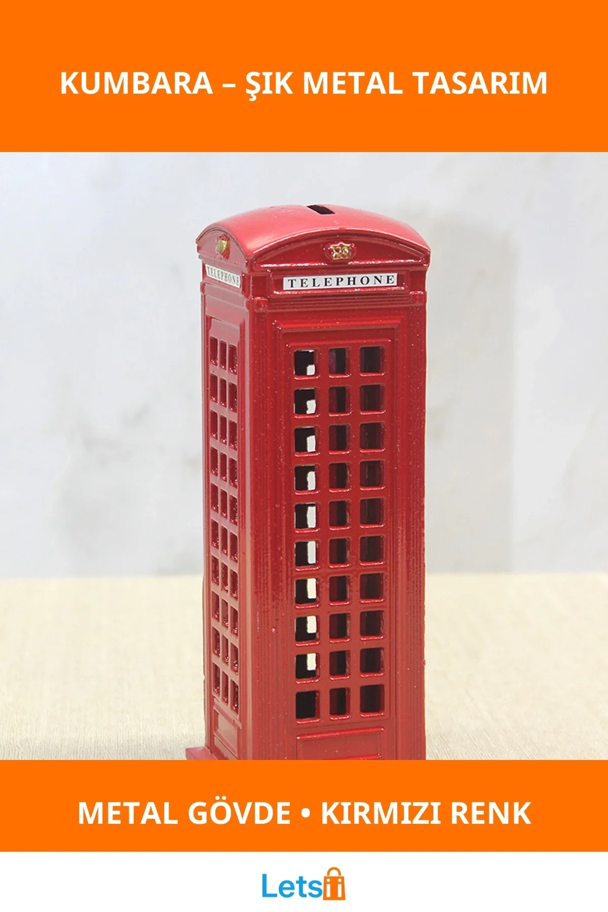 Kırmızı Dekoratif Metal Telefon Kulübesi Kumbara