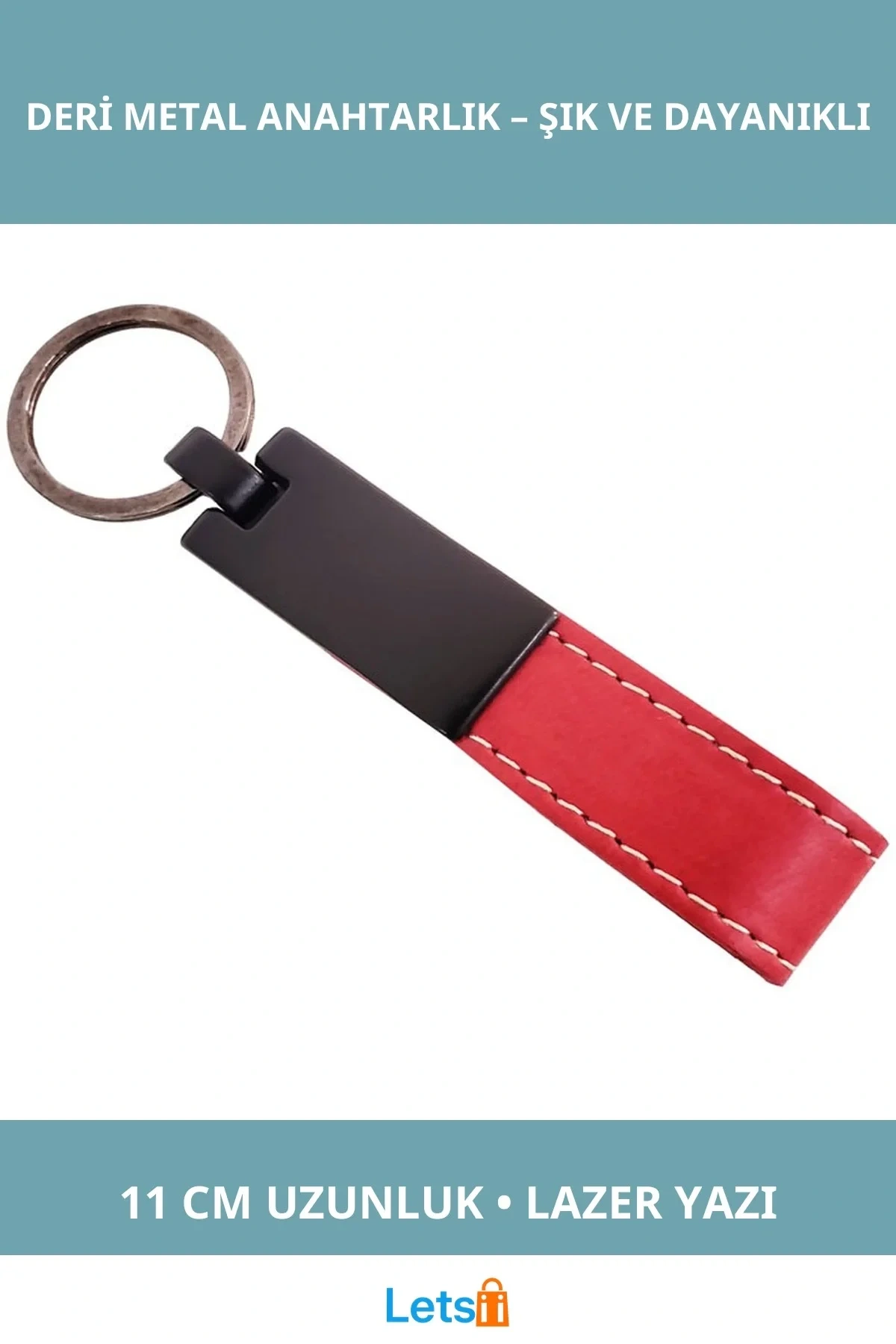 Kırmızı Deri Metal Anahtarlık Kişiselleştirilebilir Şık Hediye