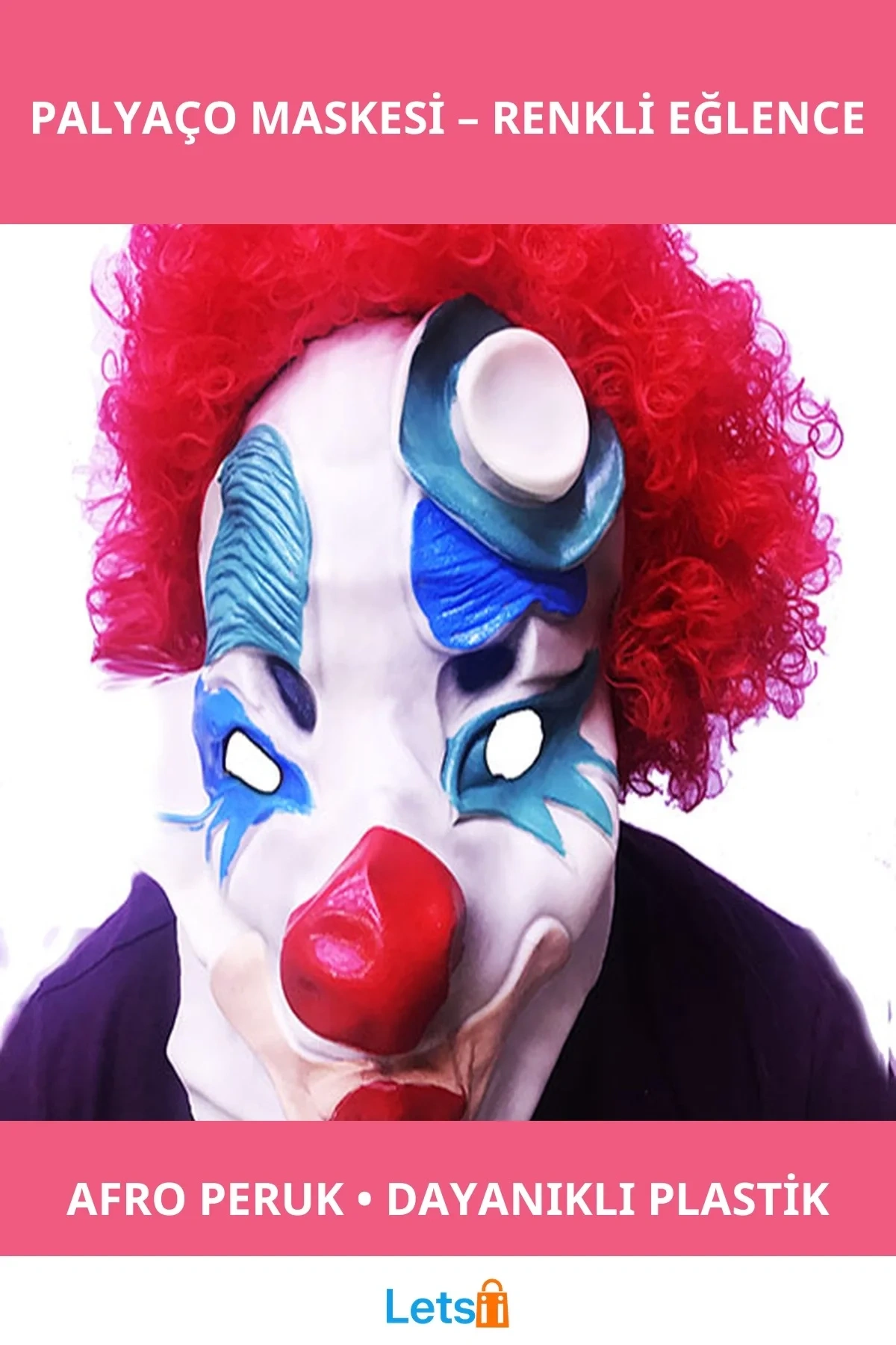 Kırmızı Eğlenceli Afro Peruklu Palyaço Maskesi