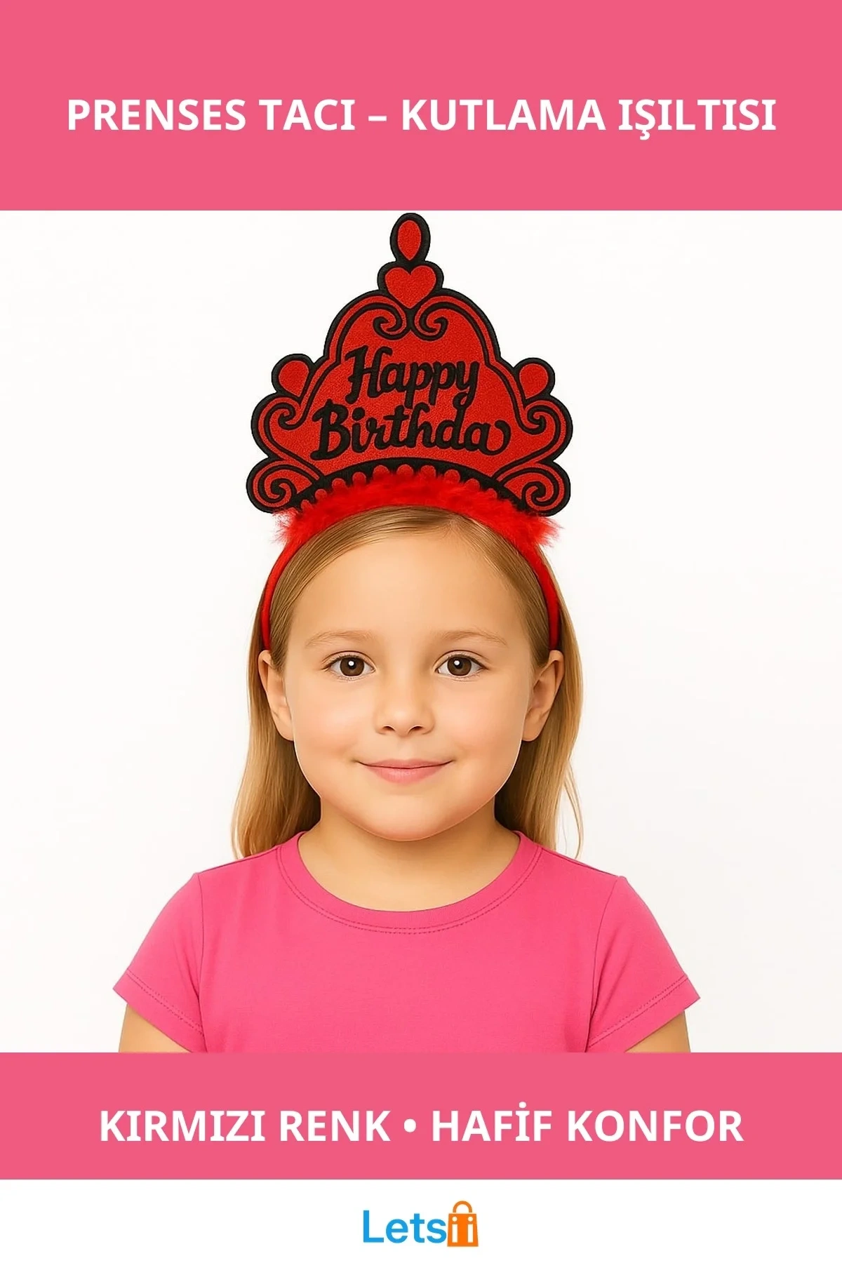 Kırmızı Happy Birthday Doğum Günü Prenses Tacı