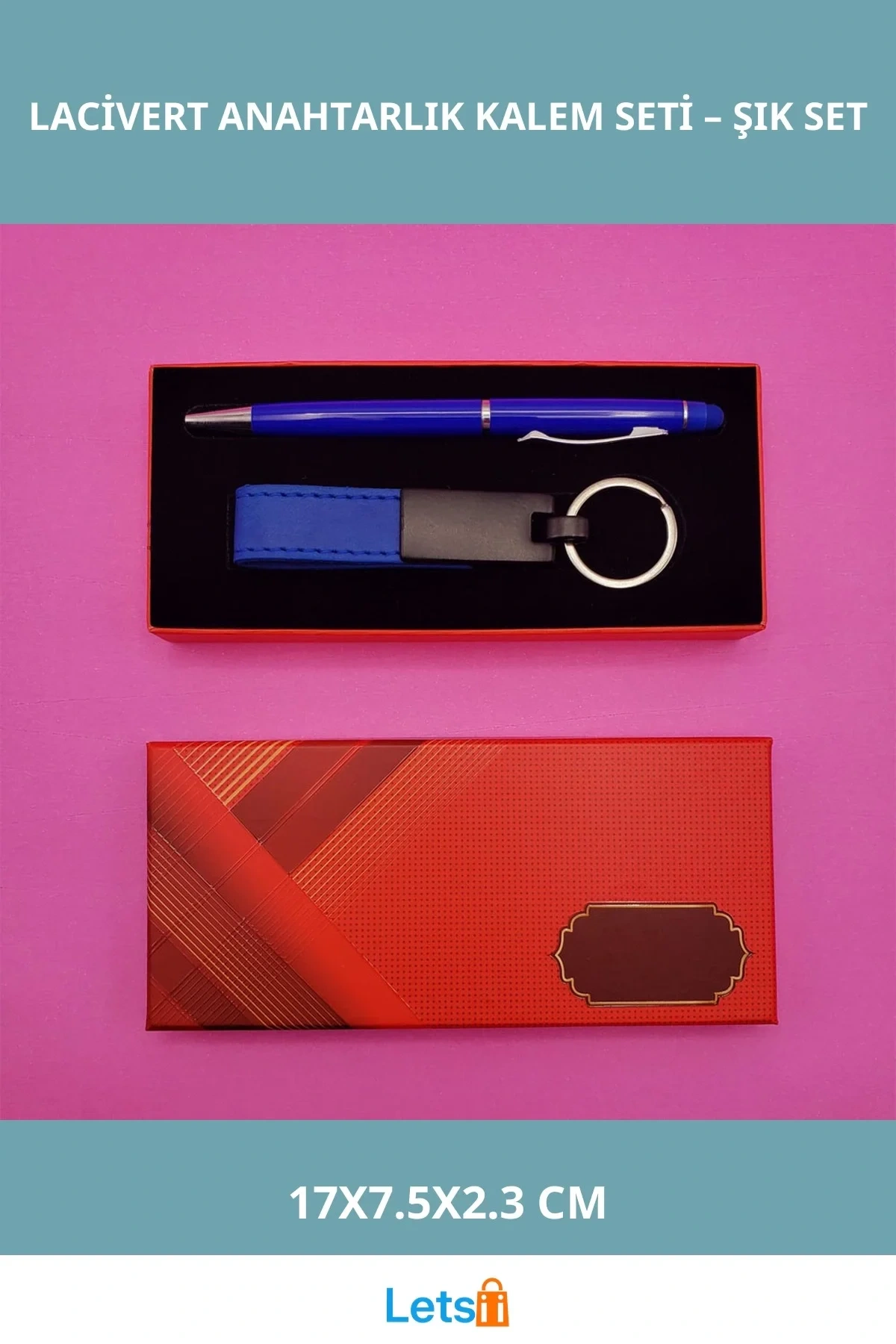 Kırmızı Kutulu Lacivert Tükenmez ve Touchpen Anahtarlık Kalem