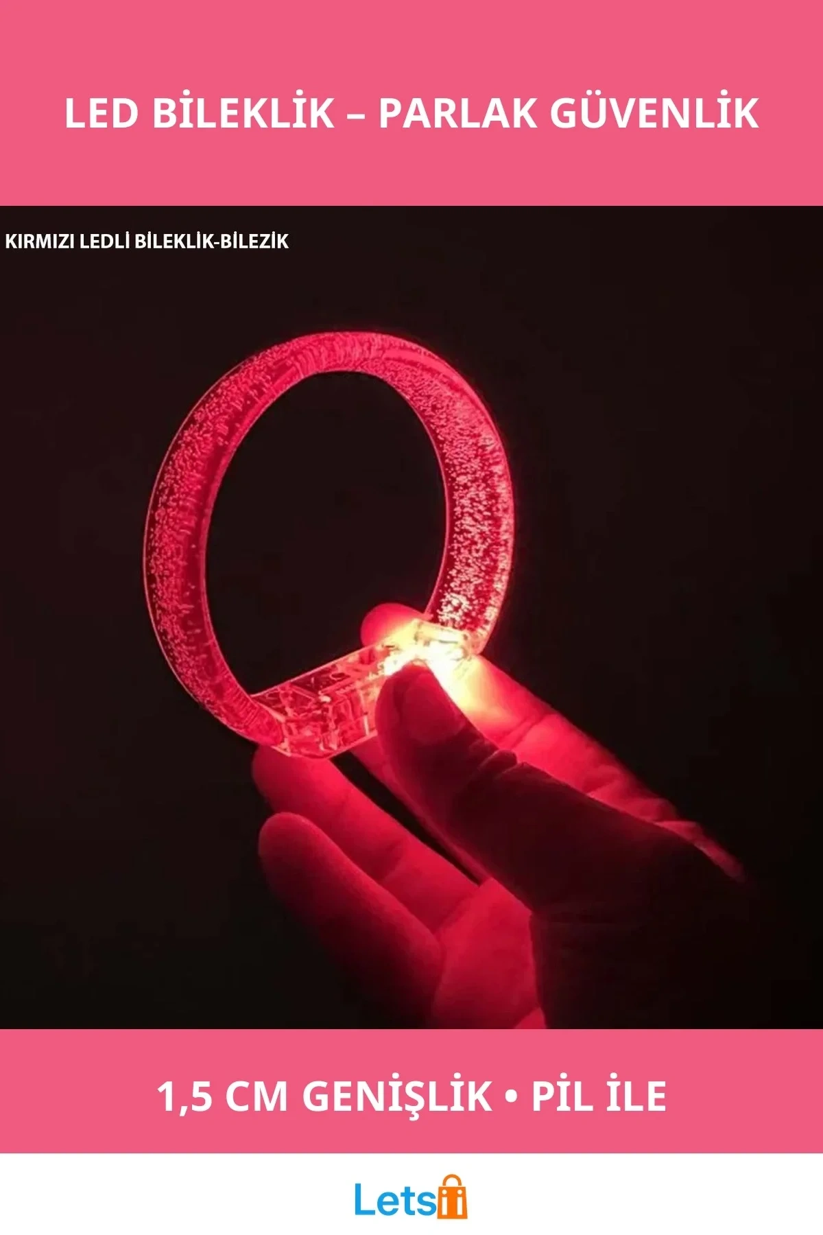 Kırmızı Led Işıklı Ergonomik Pilli Bileklik Bilezik 1,5 cm