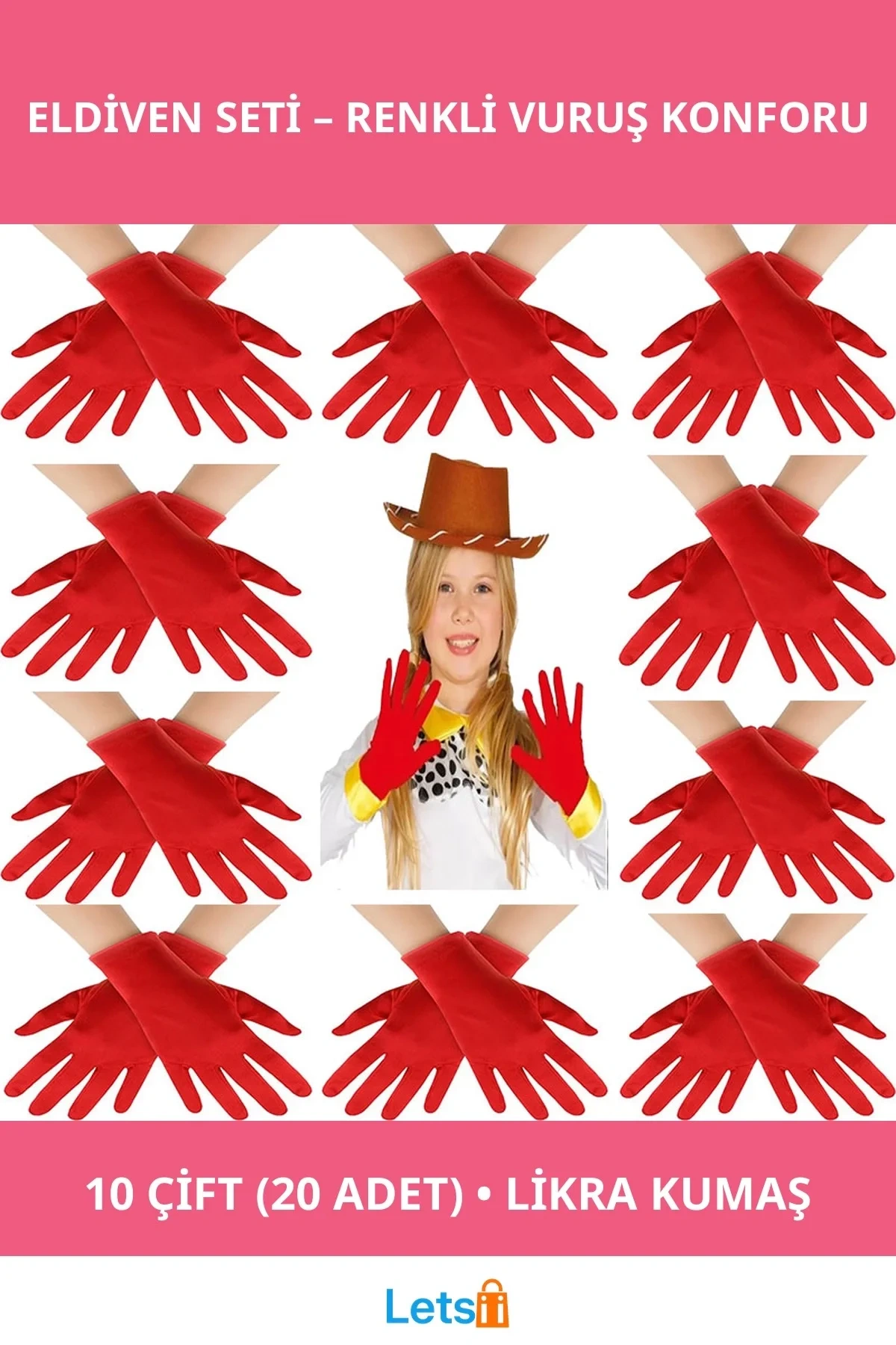 Kırmızı Likra Bando Eldiveni 10 Çift 20 Adet Konser Performansı