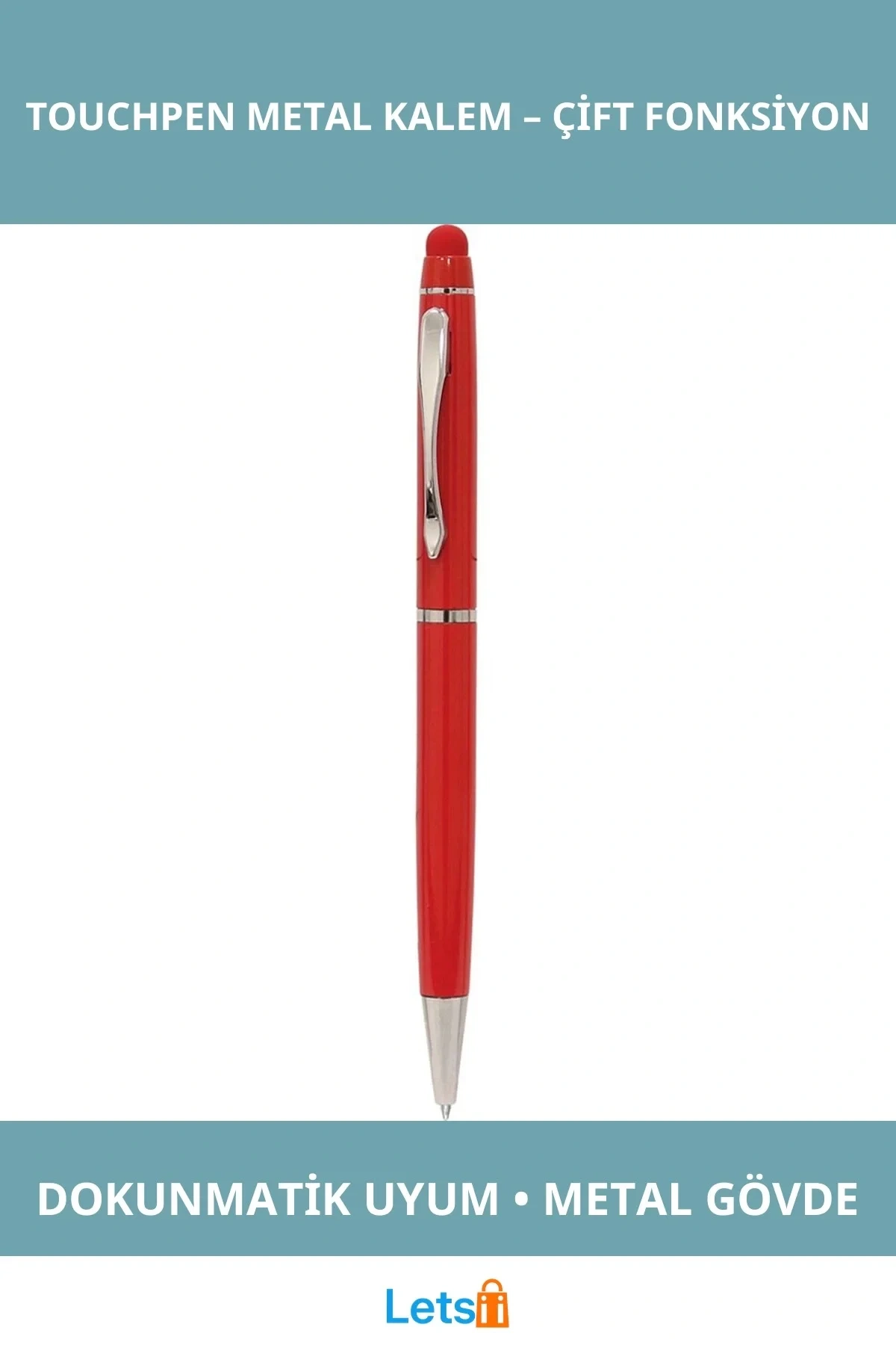Kırmızı Metal Kalem Dokunmatik Ekran Uyumlu Tükenmez Kalem