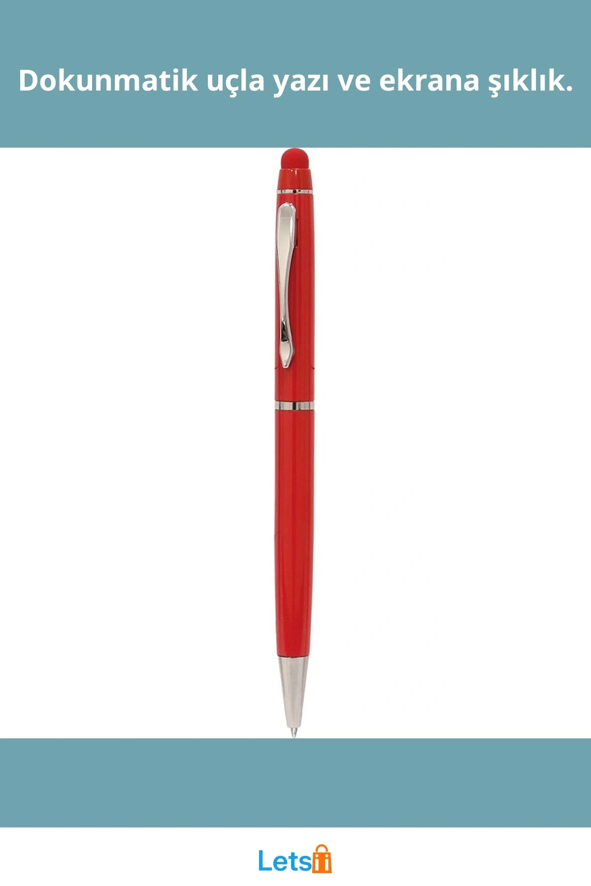 Kırmızı Metal Kalem Dokunmatik Ekran Uyumlu Tükenmez Kalem