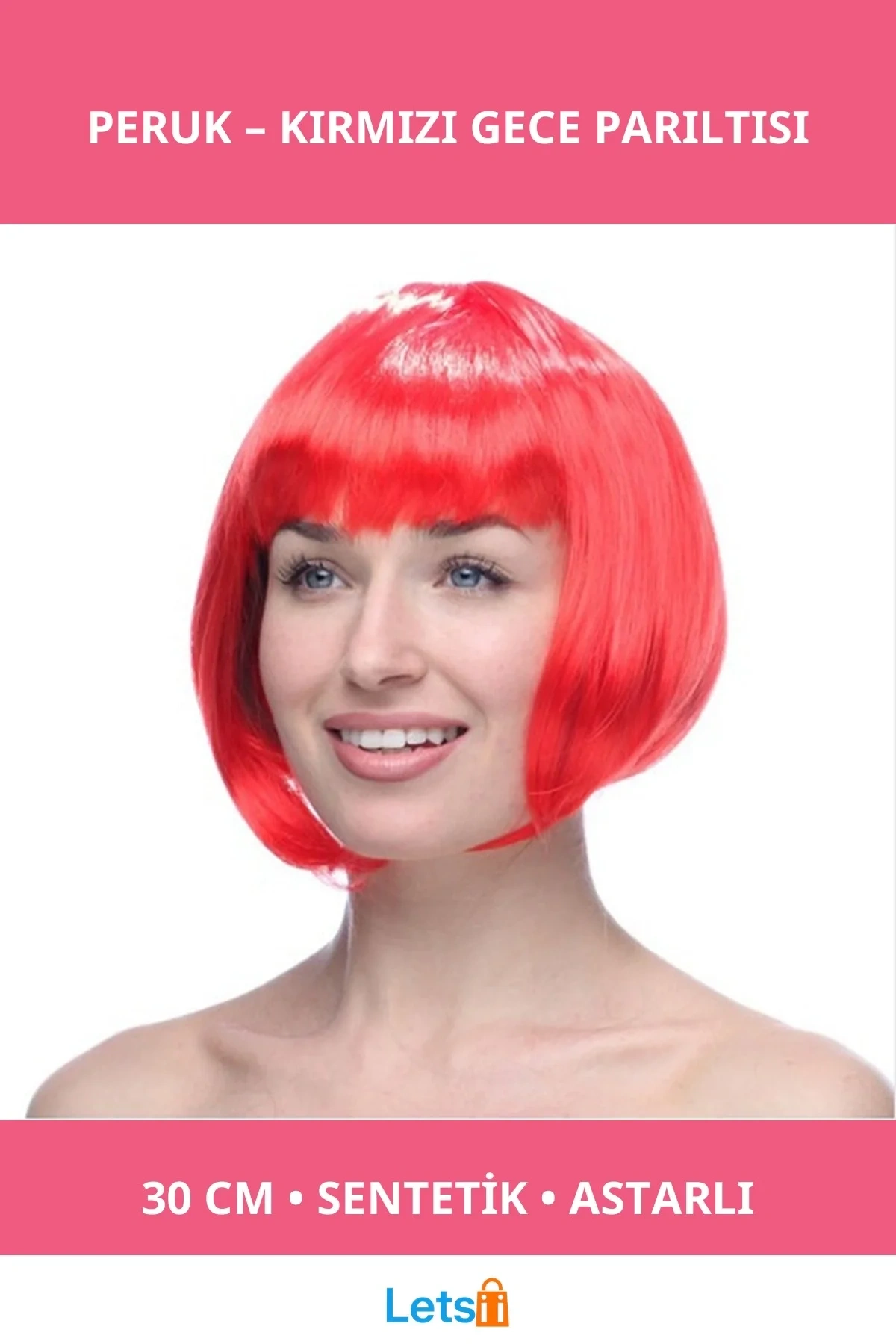 Kırmızı Parti Peruğu 30 cm Sentetik Yetişkin Astar