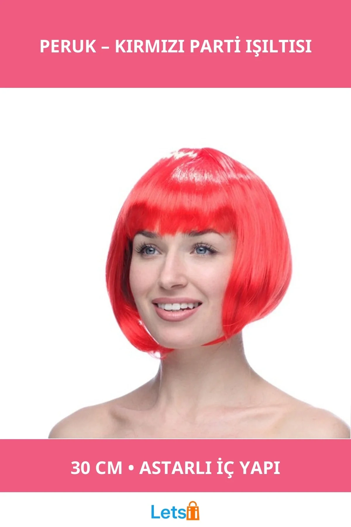 Kırmızı Parti Peruk Saç 30 cm Sentetik