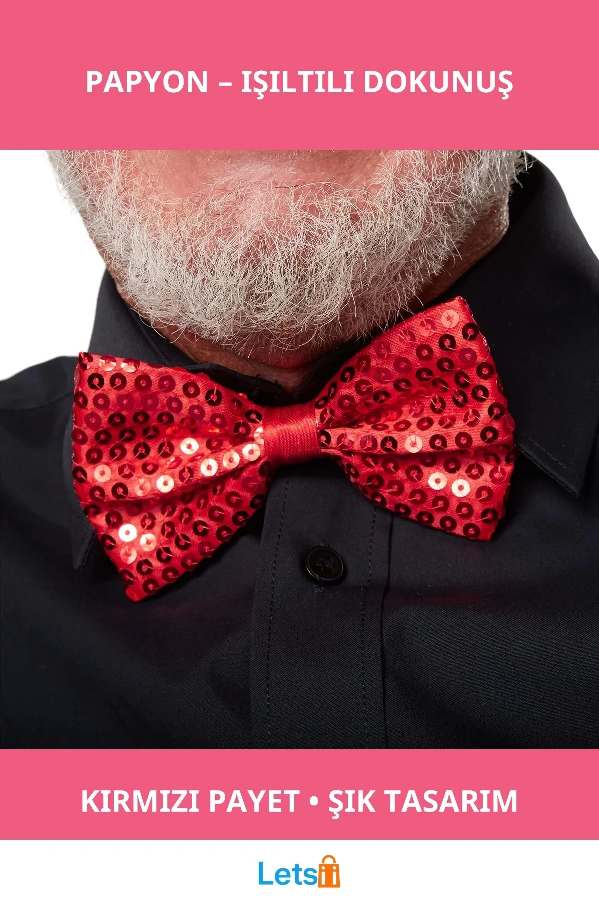 Kırmızı Payetli Pullu Papyon Özel Etkinlik Aksesuarı