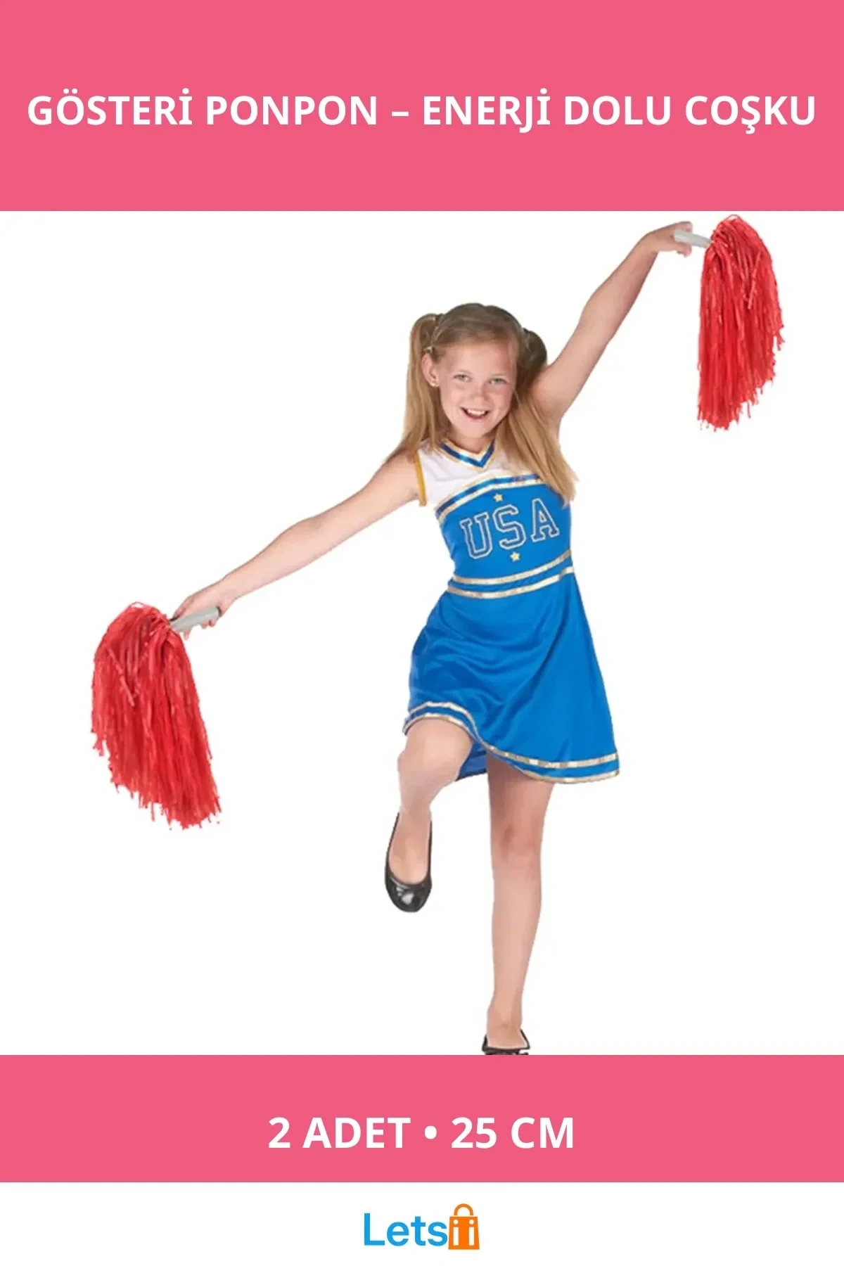Kırmızı Renk 25 cm Uzunlukta Gösteri Ponponu 2 Adet