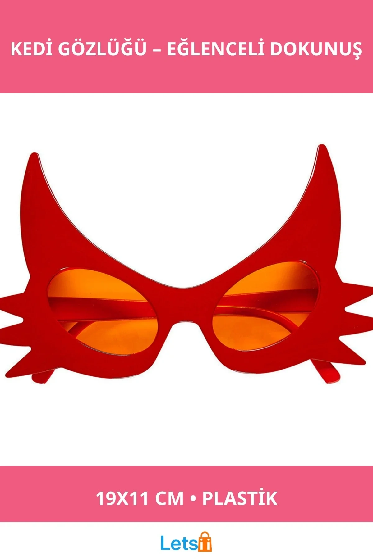Kırmızı Renk Bıyık Tasarımlı Kedi Gözlüğü Parti Gözlüğü