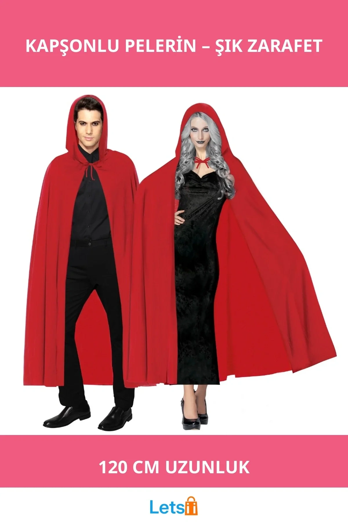 Kırmızı Renk Kapşonlu Pelerin 120 cm