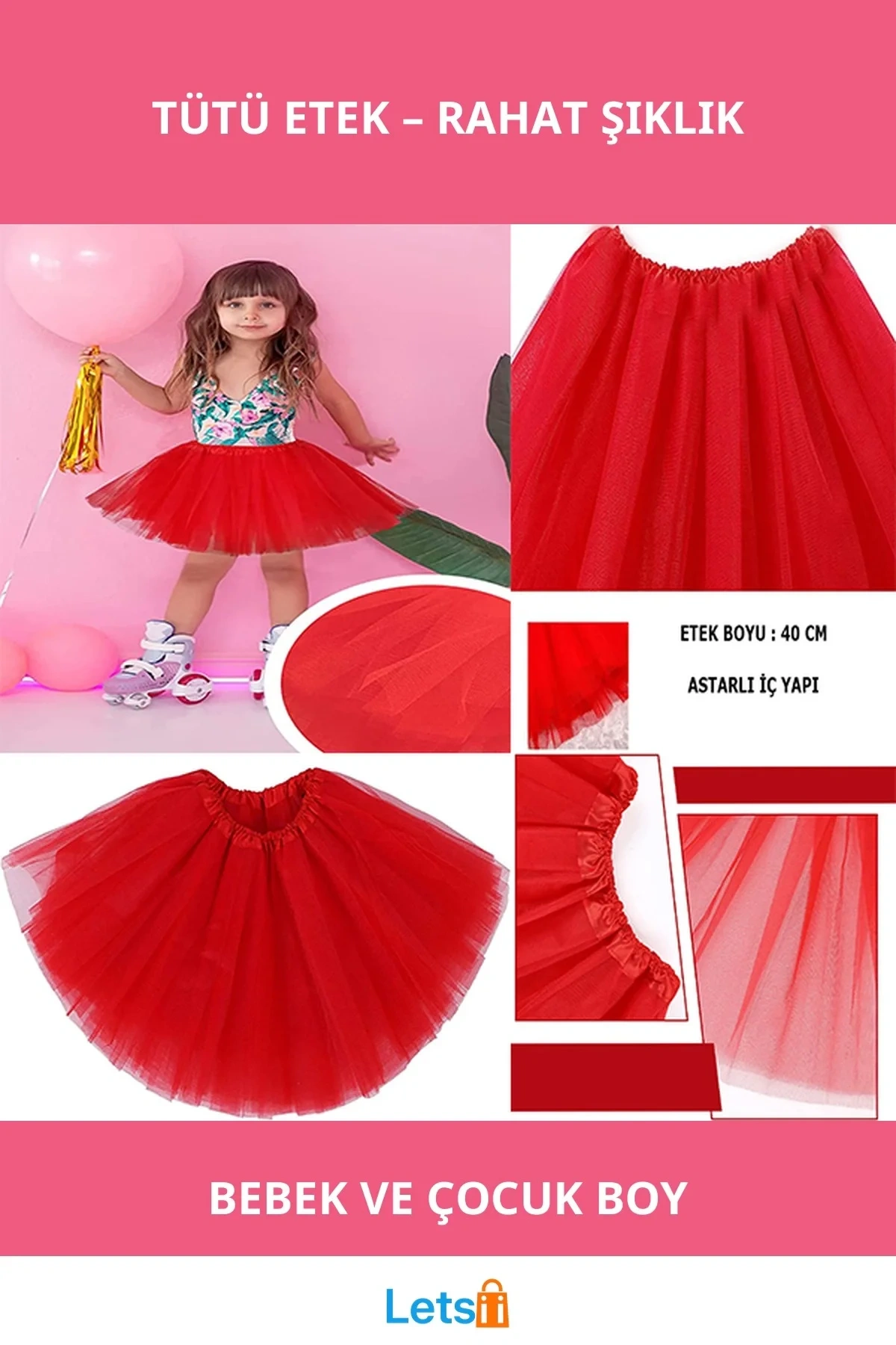 Kırmızı Renk Tütü Etek Çocuk Bebek Boy