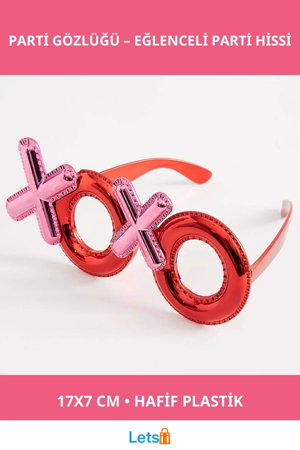 Kırmızı Renk Xoxo Yazılı Parti Gözlüğü