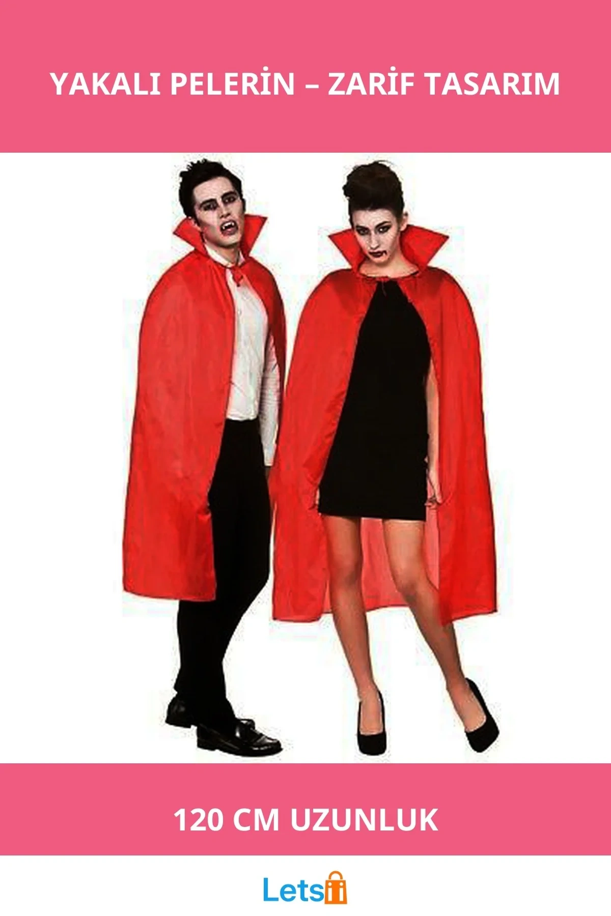 Kırmızı Renk Yakalı Pelerin 120 cm Şıklığında
