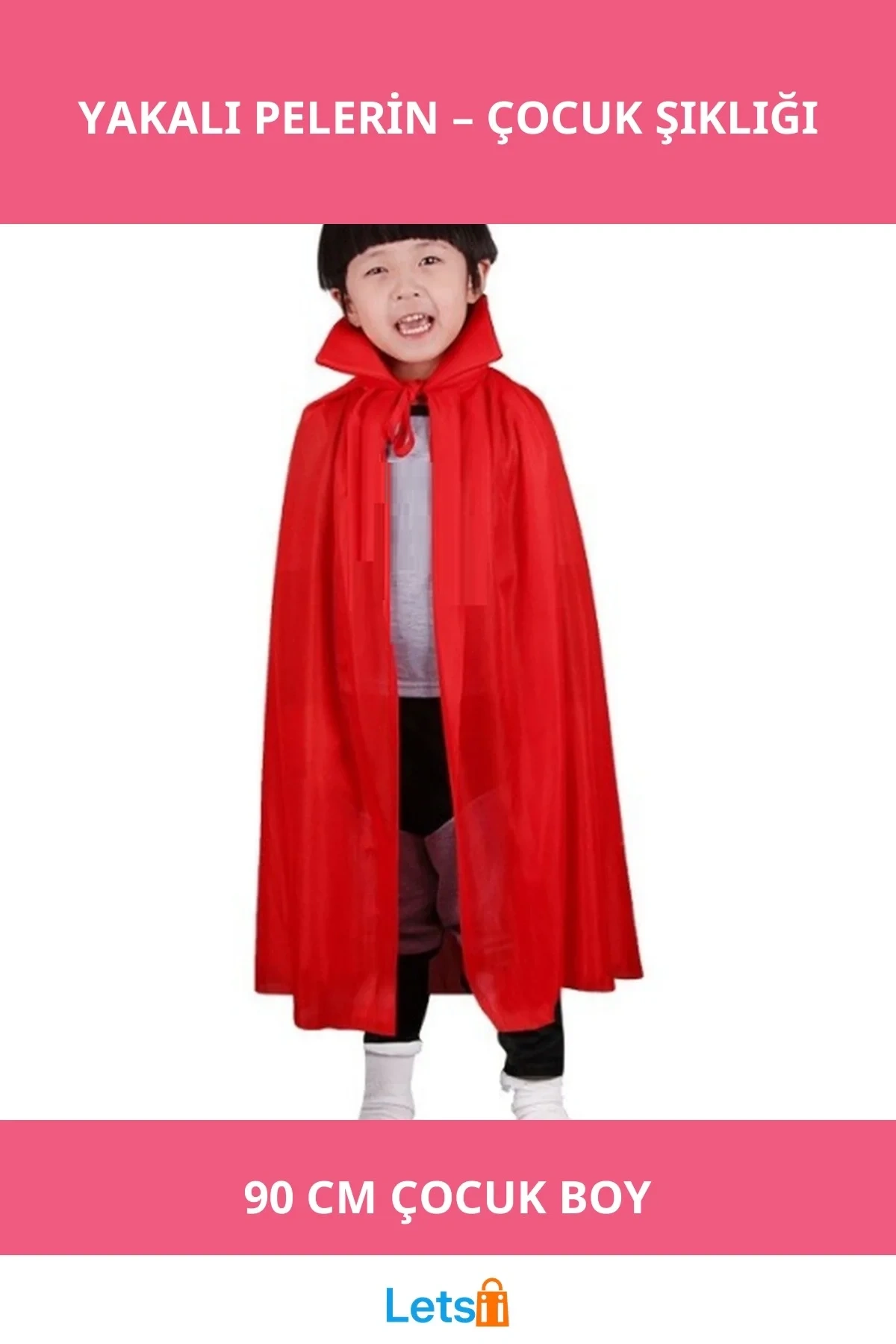 Kırmızı Renk Yakalı Pelerin Çocuk Boy 90 cm