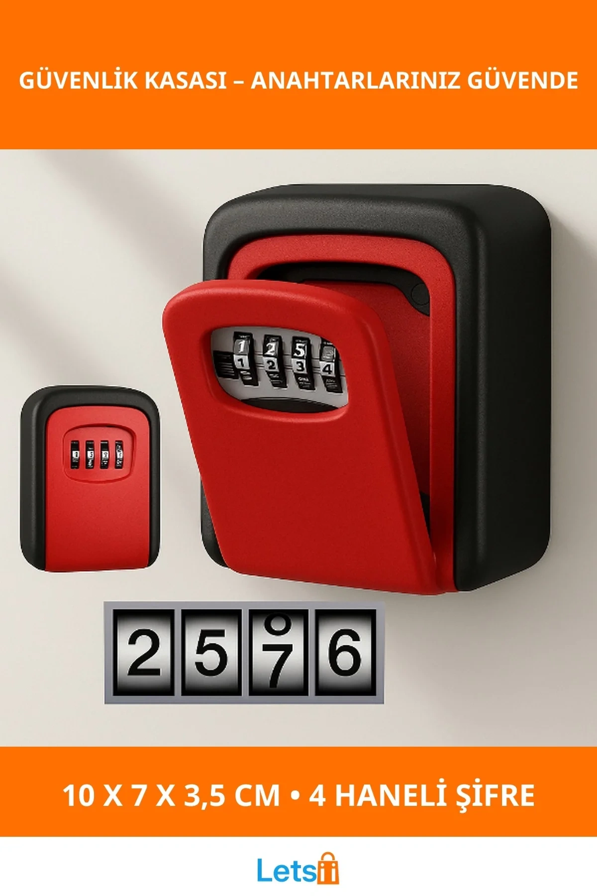 Kırmızı Şifreli Anahtar ve Eşya Saklama Güvenlik Kasası Dayanıklı ve Güvenli