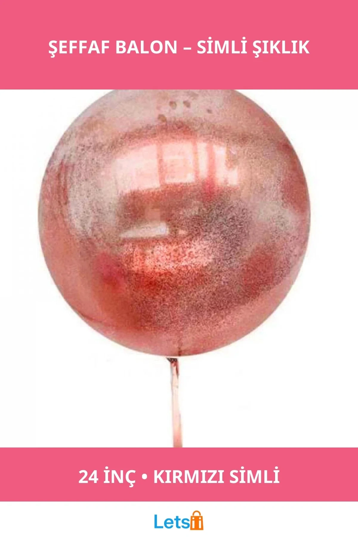 Kırmızı Simli Yuvarlak Şeffaf Balon 24 İnç Parti Aksesuarı