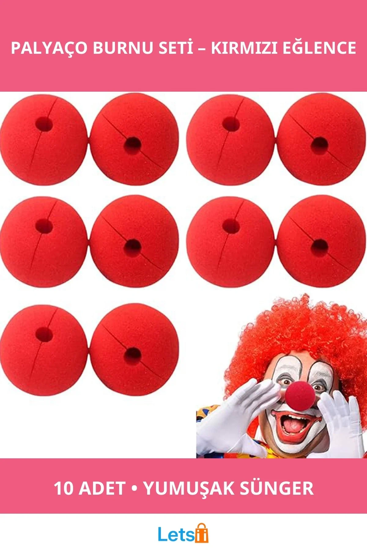 Kırmızı Sünger Palyaço Burnu Takma Burun 10 Adet