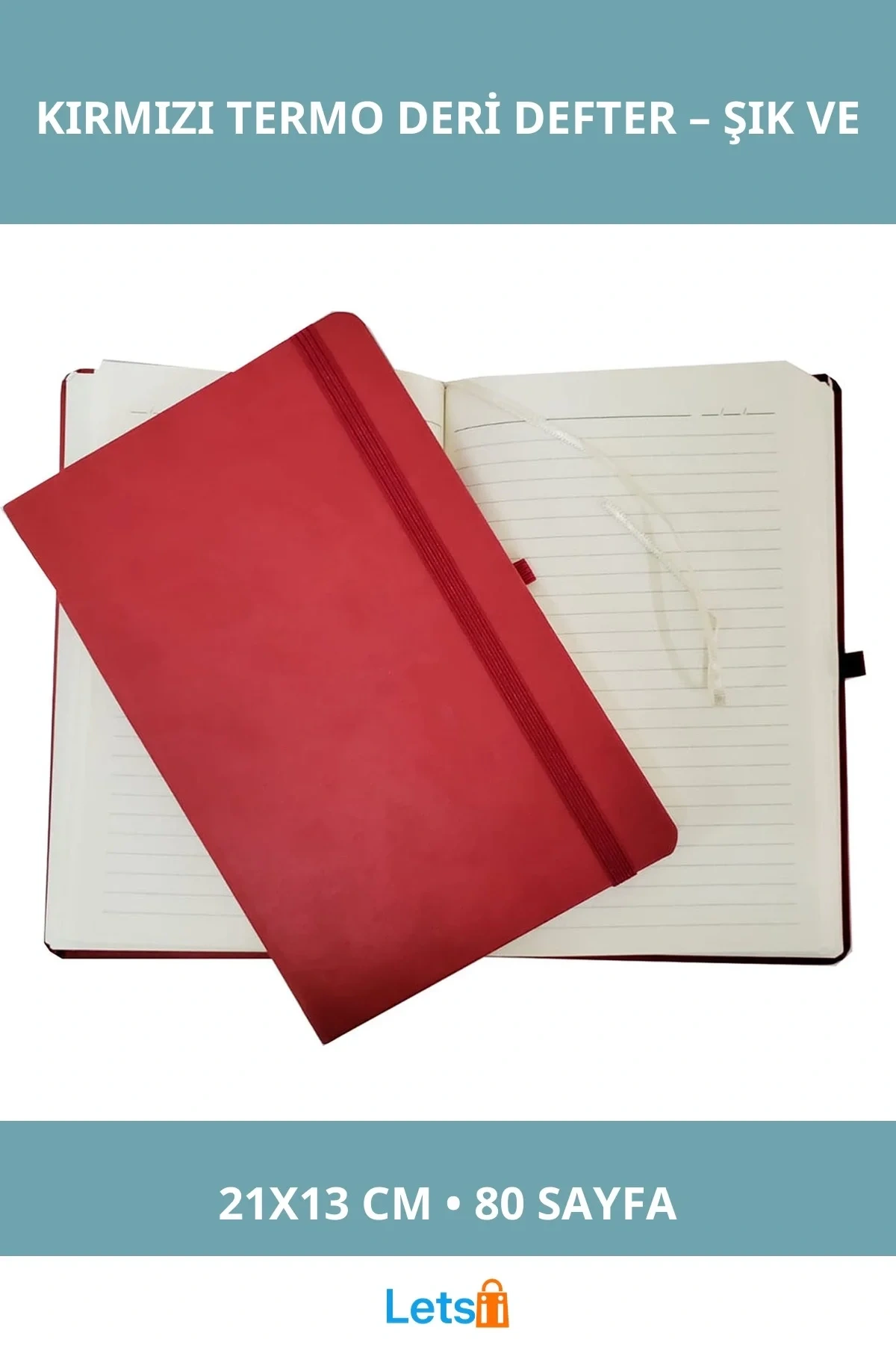 Kırmızı Termo Deri Günlük Not Defteri 21x13 cm 80 Sayfa