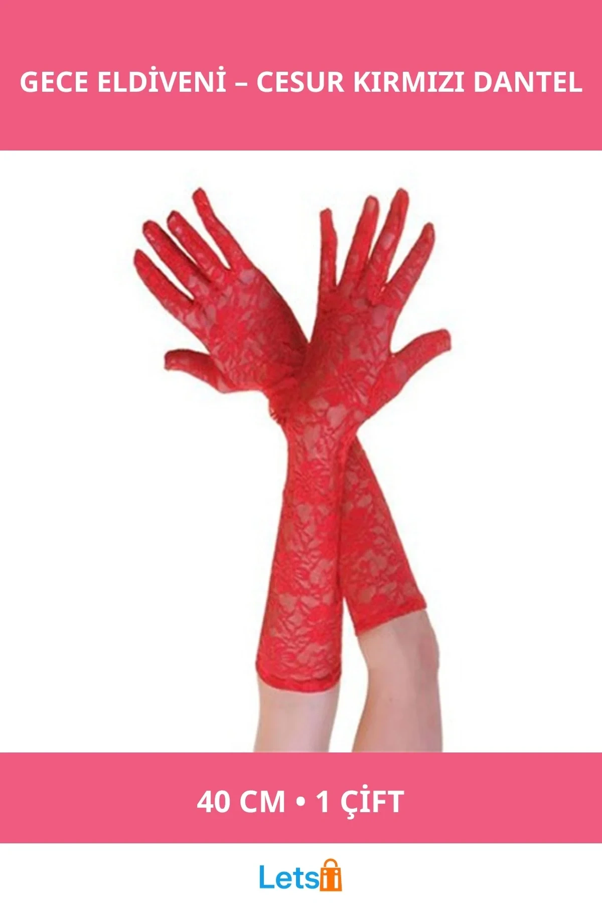 Kırmızı Uzun Boy Dantelli Gece Eldiveni