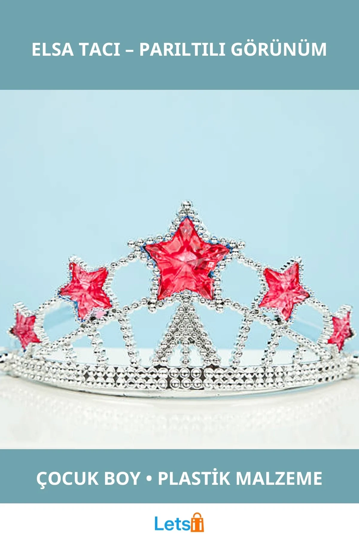 Kırmızı Yıldız Taşlı Plastik Elsa Tacı Çocuk Boy