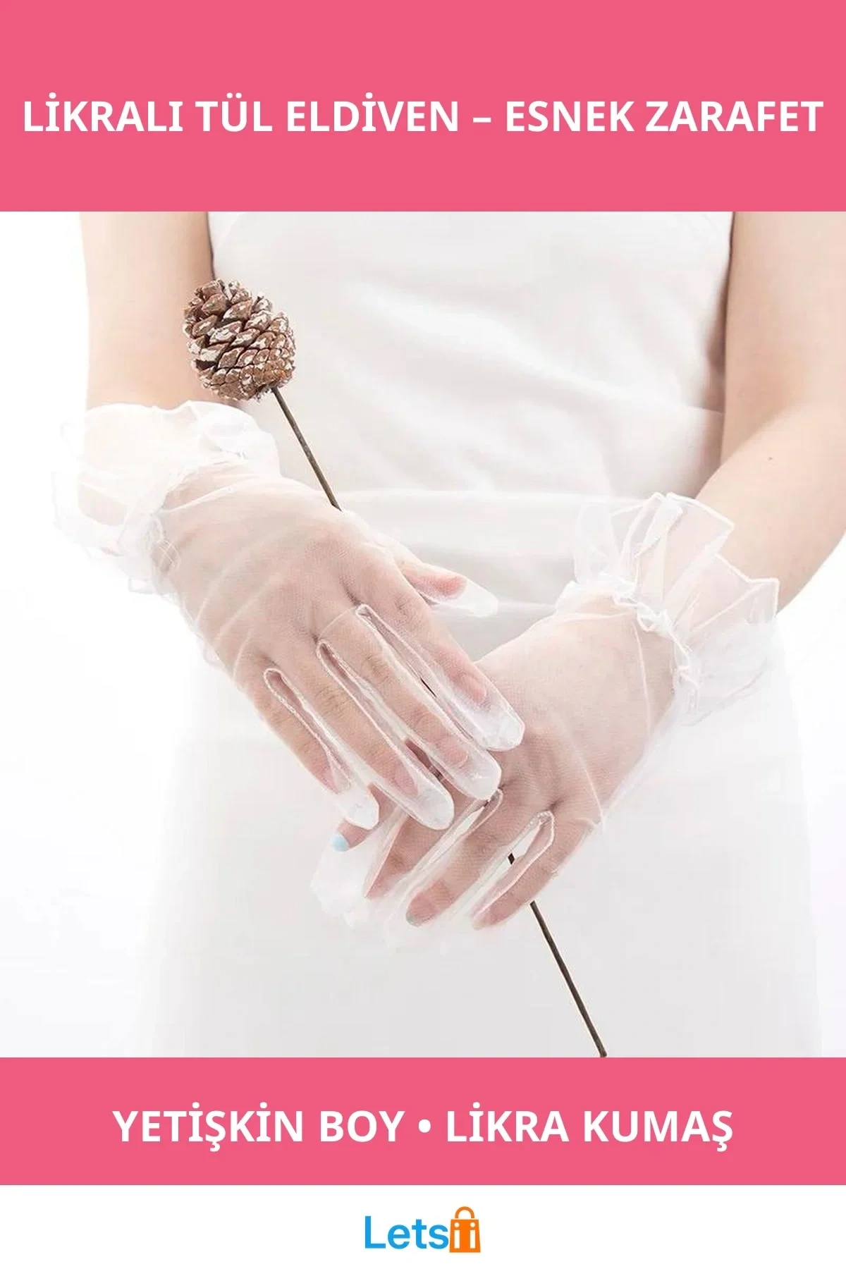 Kısa Boy Likralı Güpürlü Yetişkin Tül Eldiven