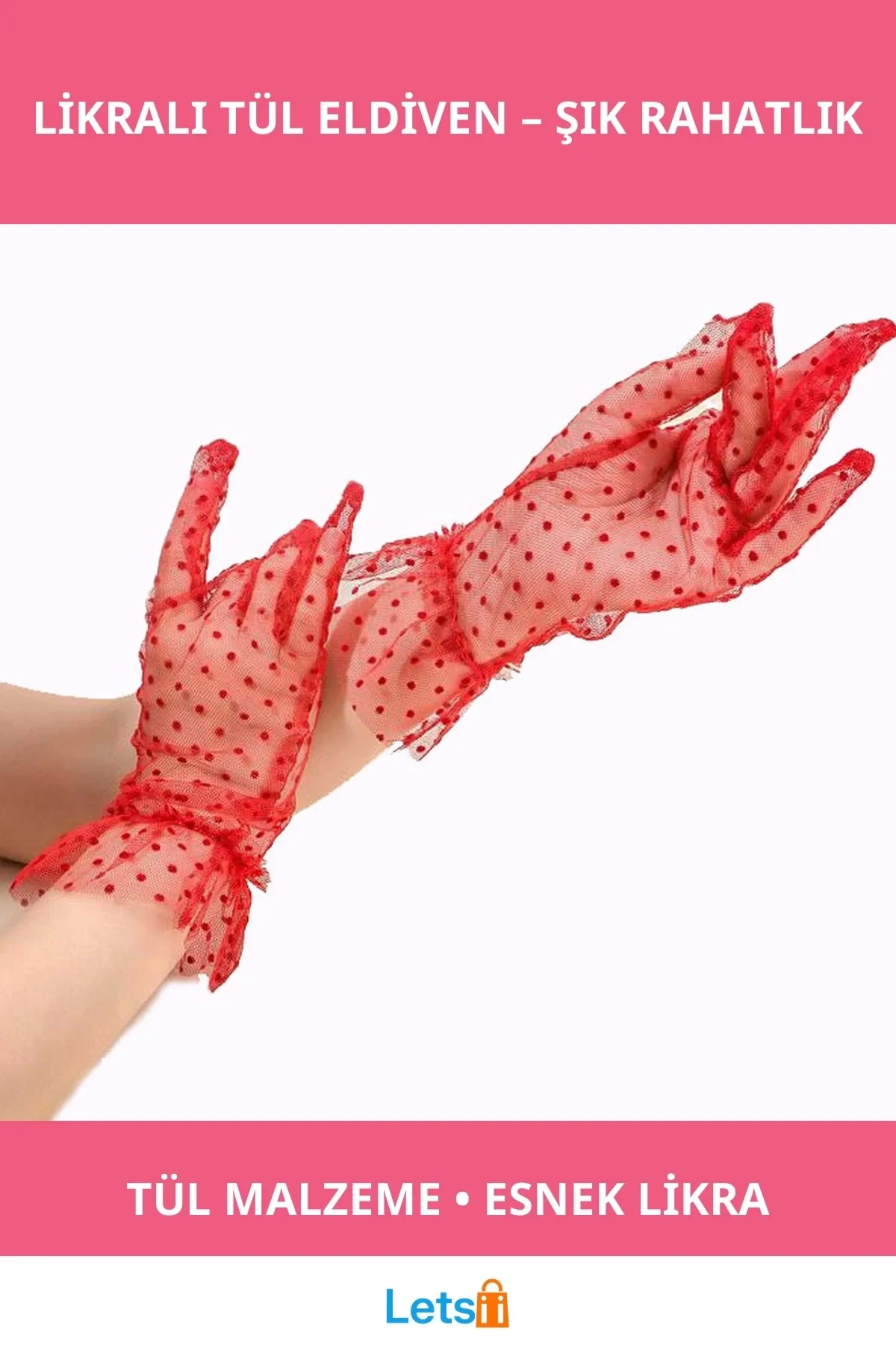 Kısa Boy Likralı Güpürlü Yetişkin Tül Eldiven