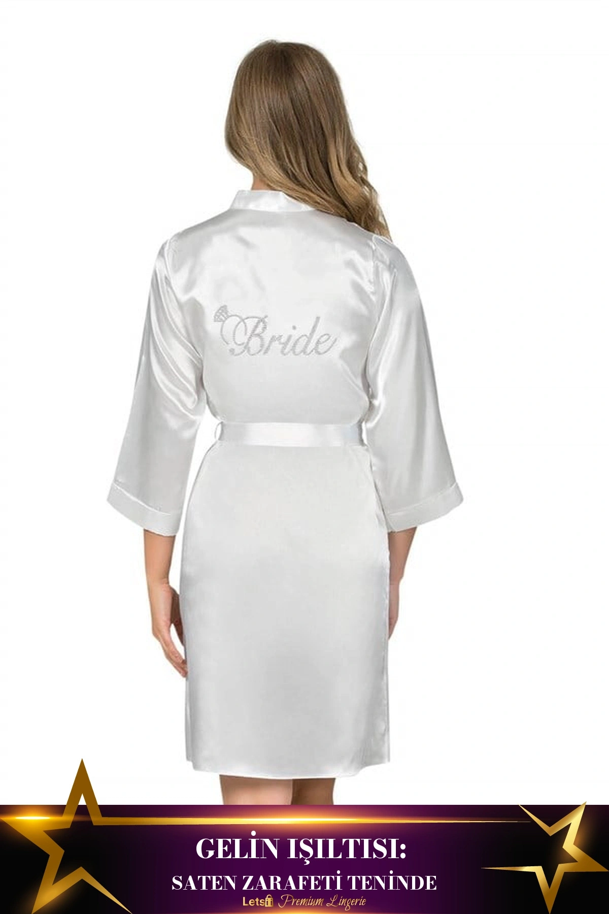 Kısa Saten Bride Sabahlık Beyaz Renk