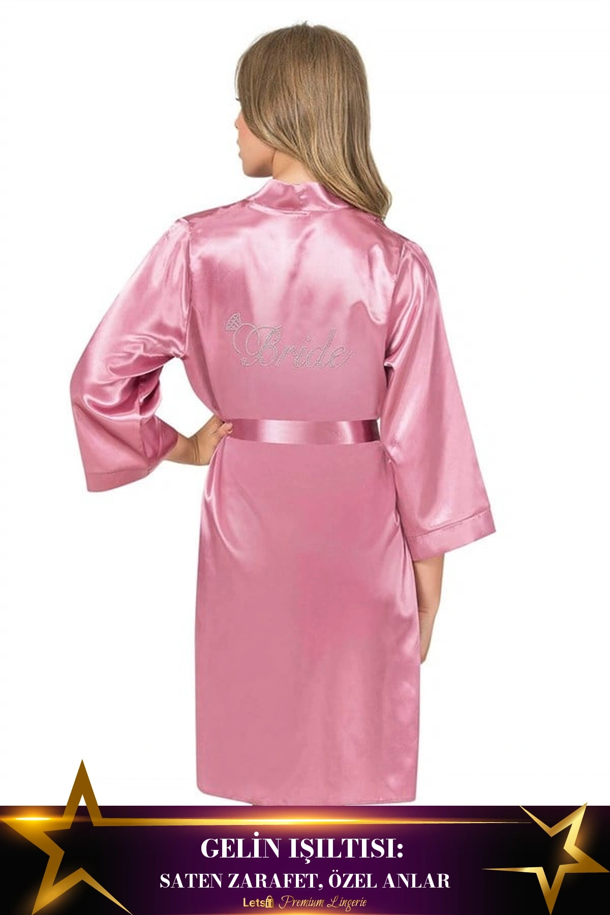 Kısa Saten Bride Sabahlık Gül Kurusu Renk