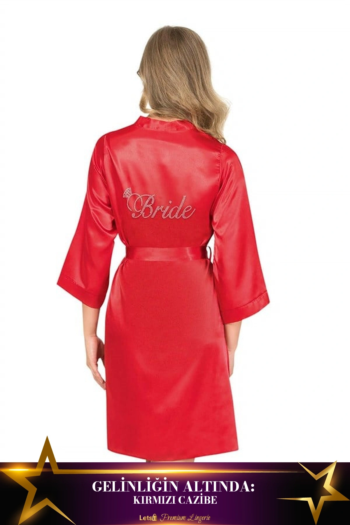 Kısa Saten Bride Sabahlık Kırmızı Renk