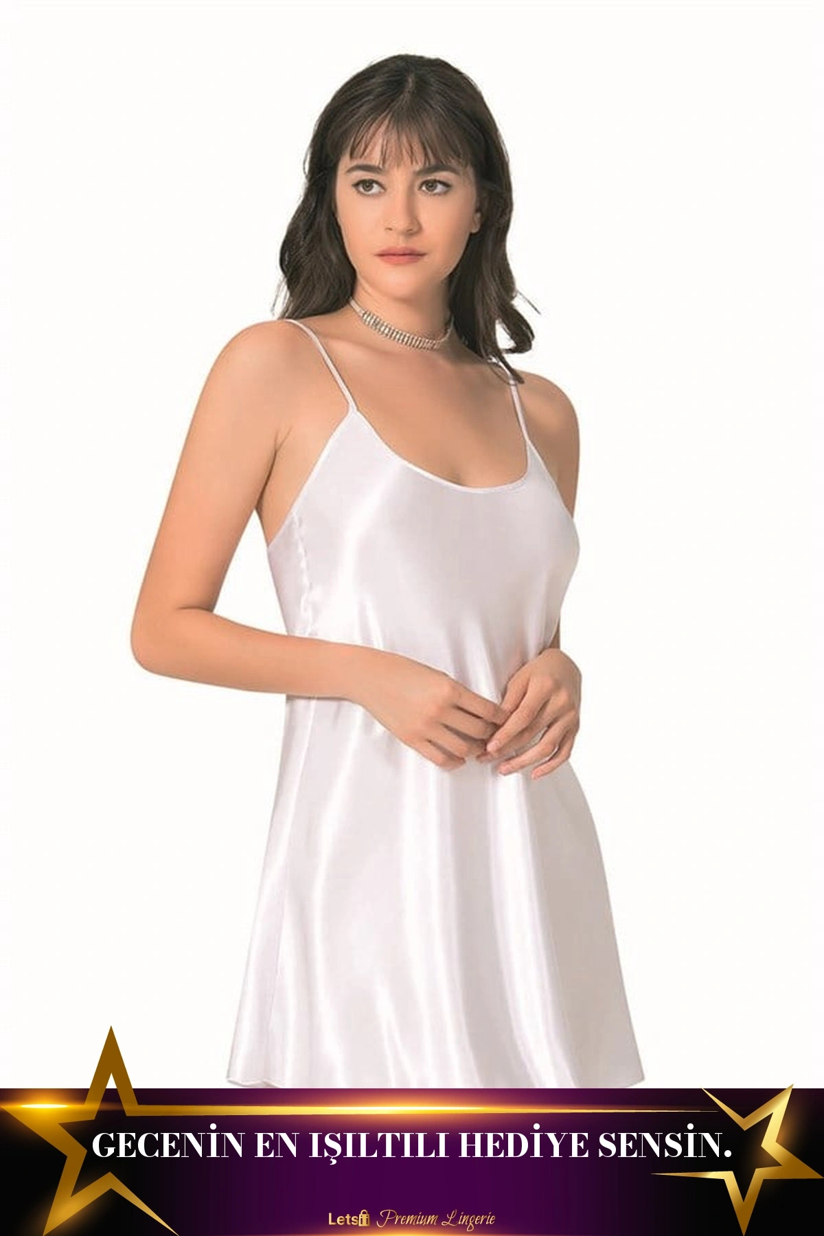 Kısa Saten Gecelik Tek Parça Konforlu Kullanım Beyaz Renk