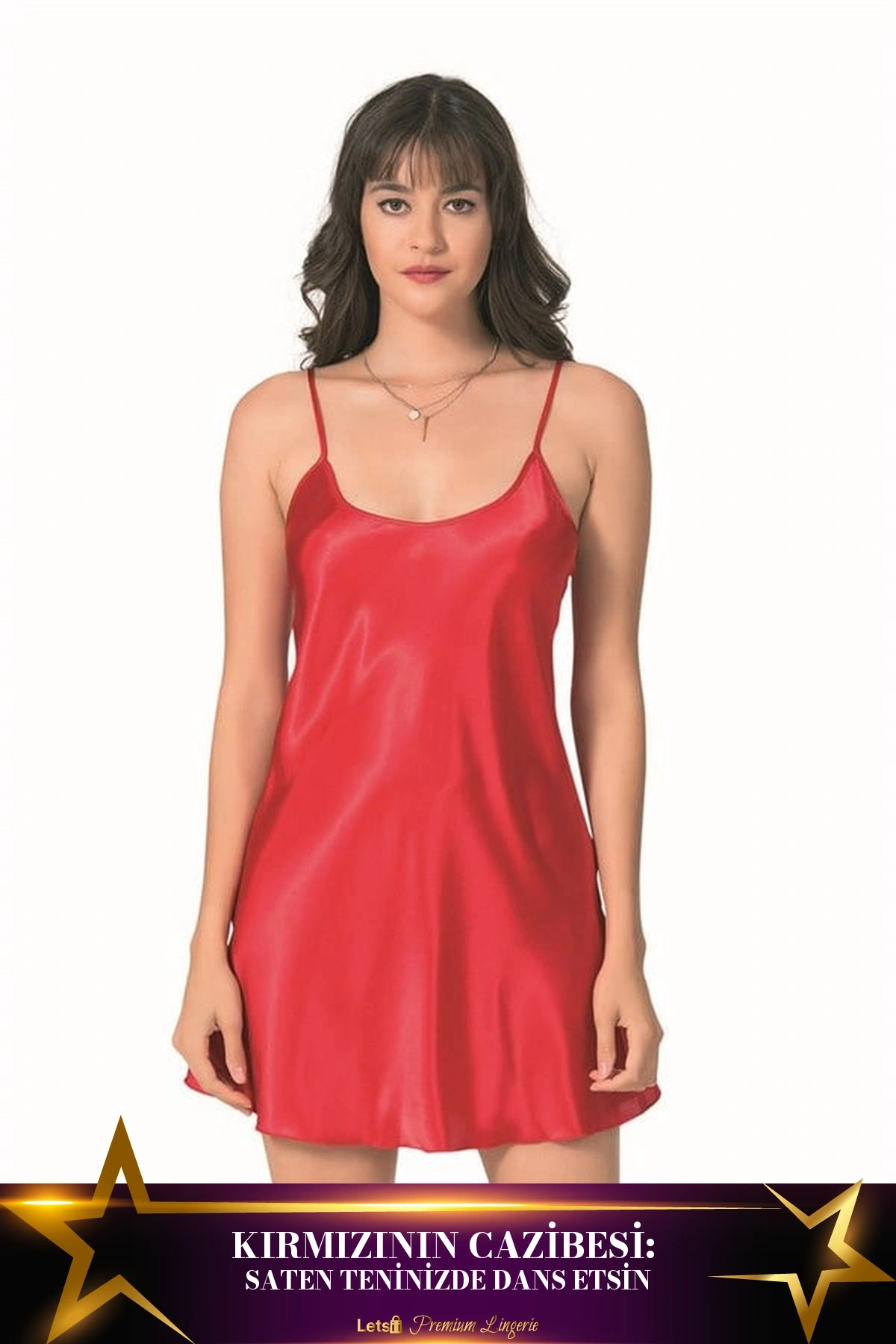 Kısa Saten Gecelik Tek Parça Konforlu Kullanım Kırmızı Renk