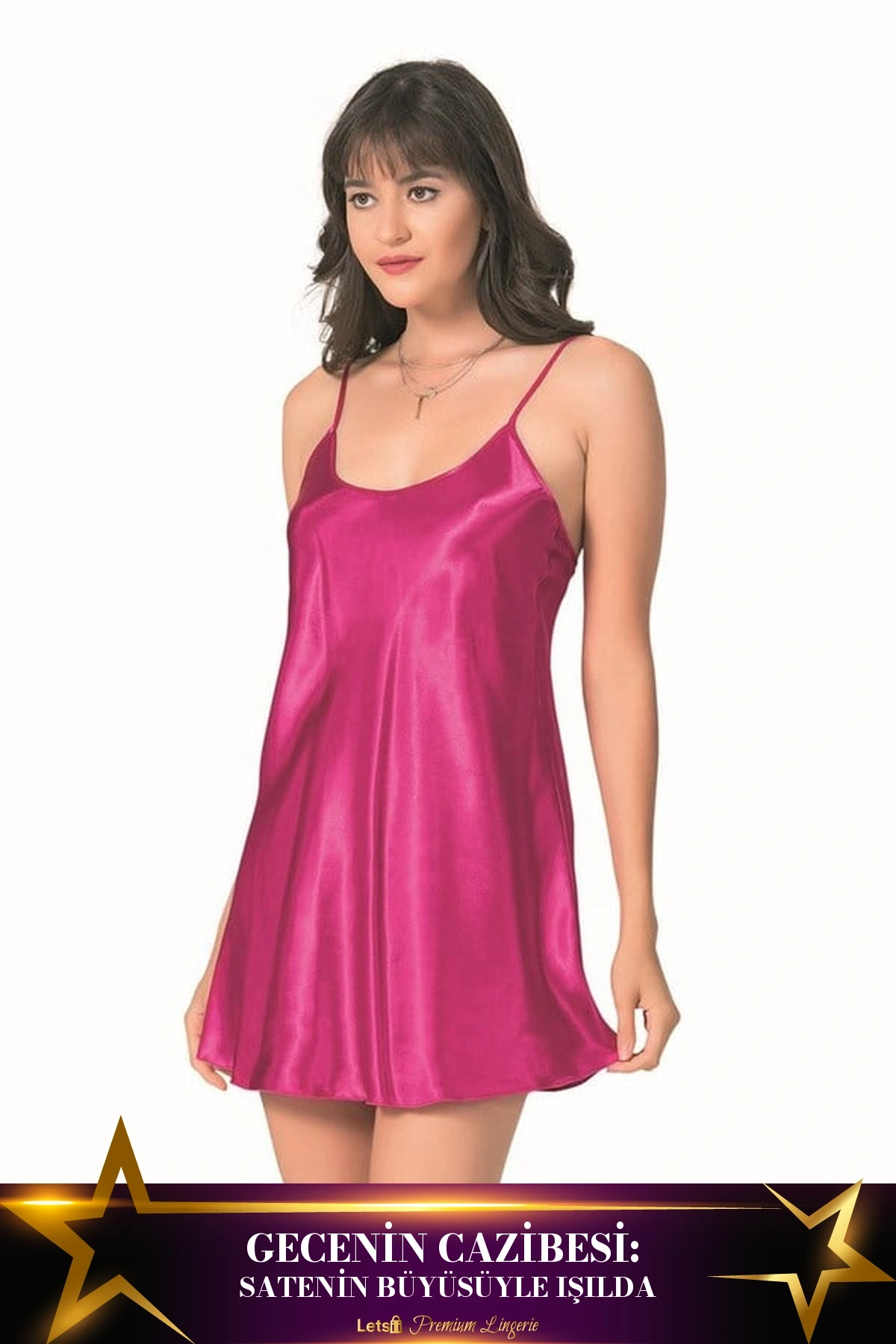 Kısa Saten Gecelik Tek Parça Konforlu Kullanım Vişne Renk