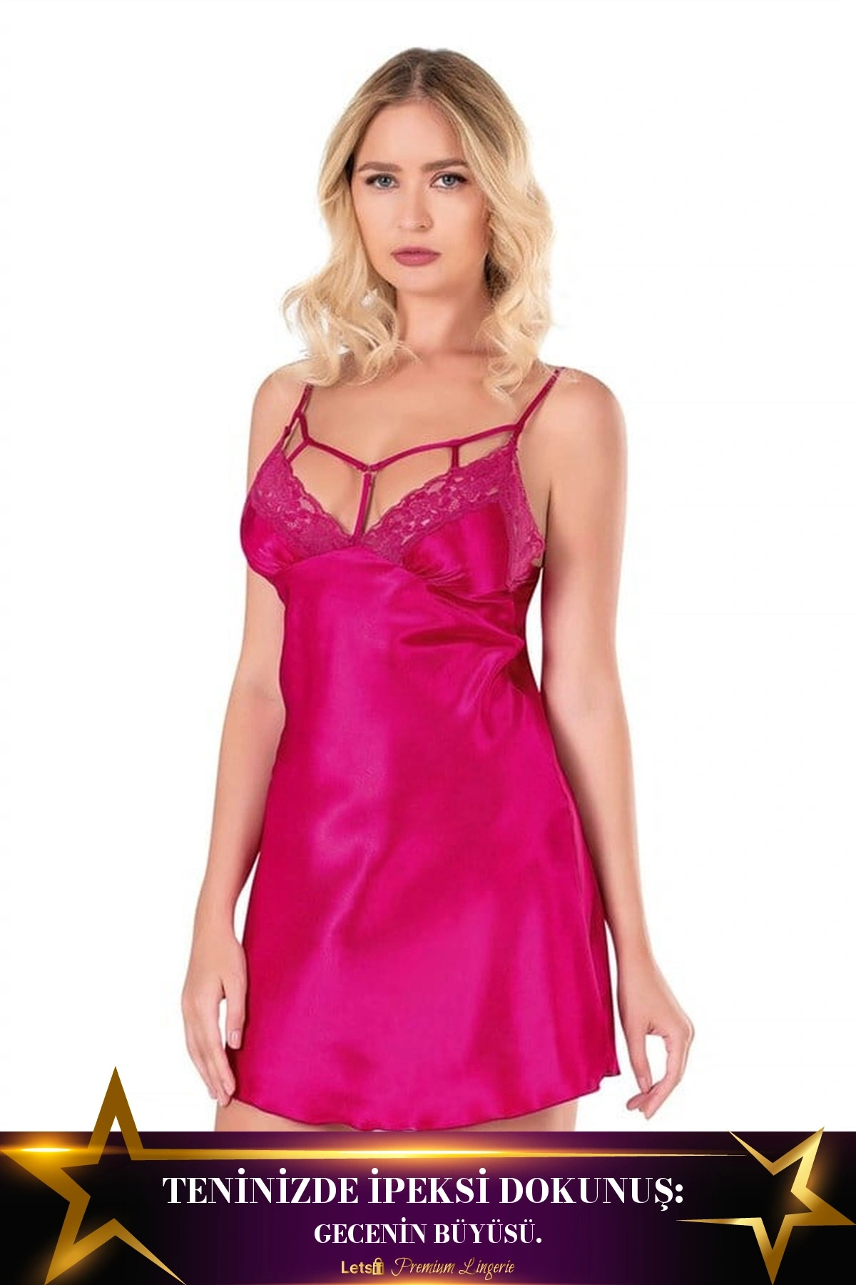 Kısa Saten Gecelik Tek Parça Konforlu Model Vişne Renk