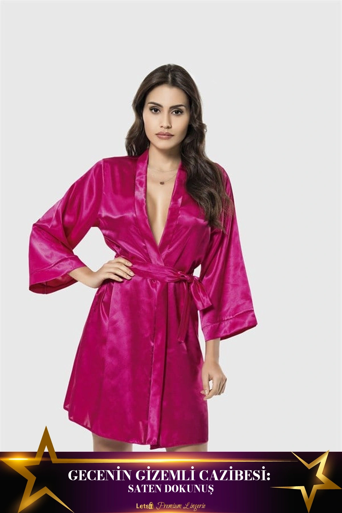 Kısa Saten Kadın Sabahlık Vişne Renk