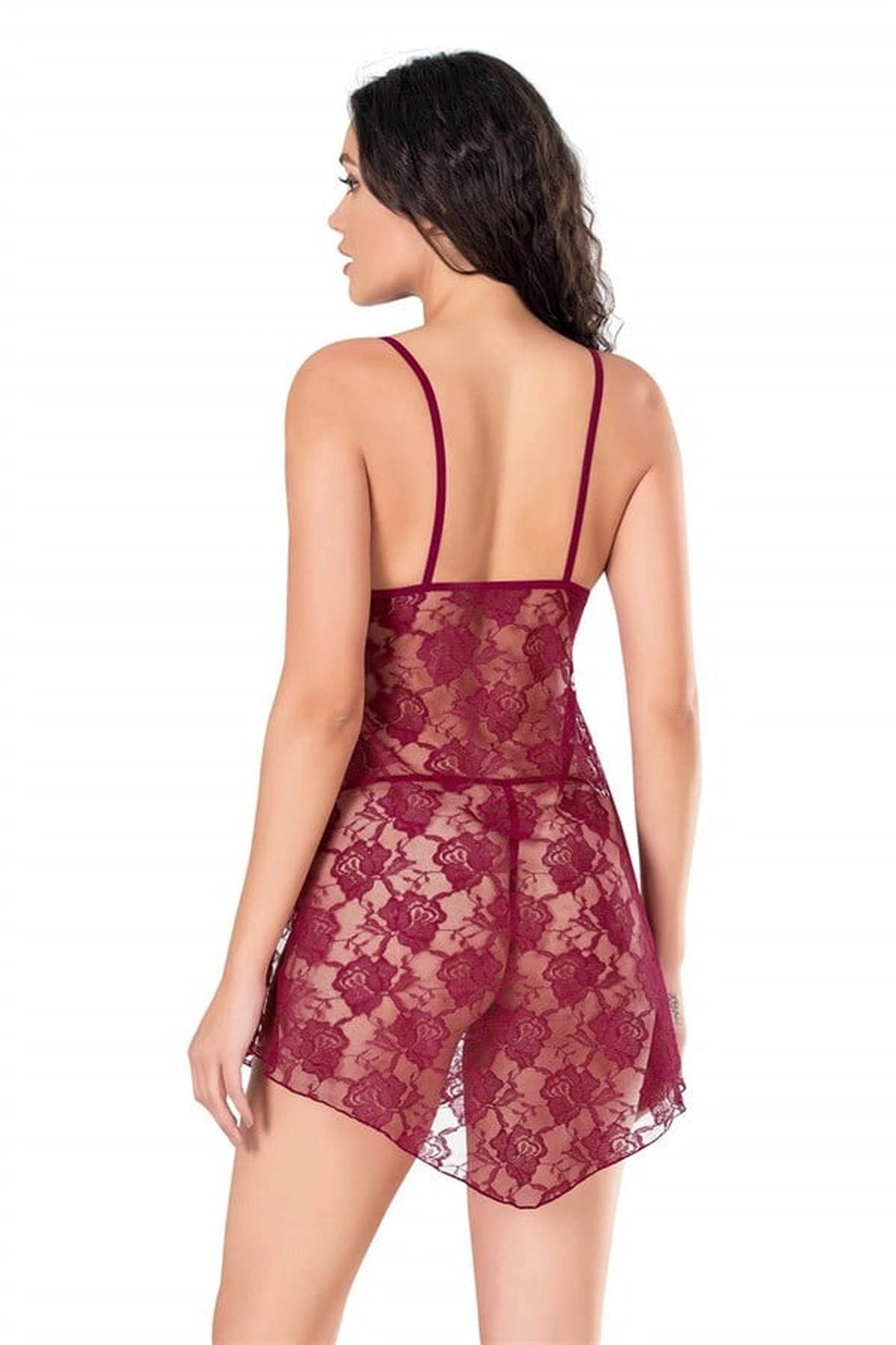 Kısa Tül Fantezi Gecelik Seti Bordo Renk