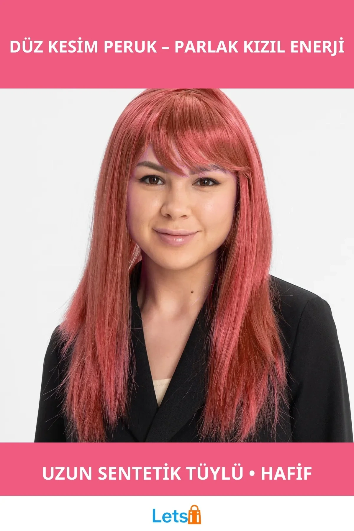 Kızıl Renk Uzun Düz Kesim Rahat Sentetik Peruk